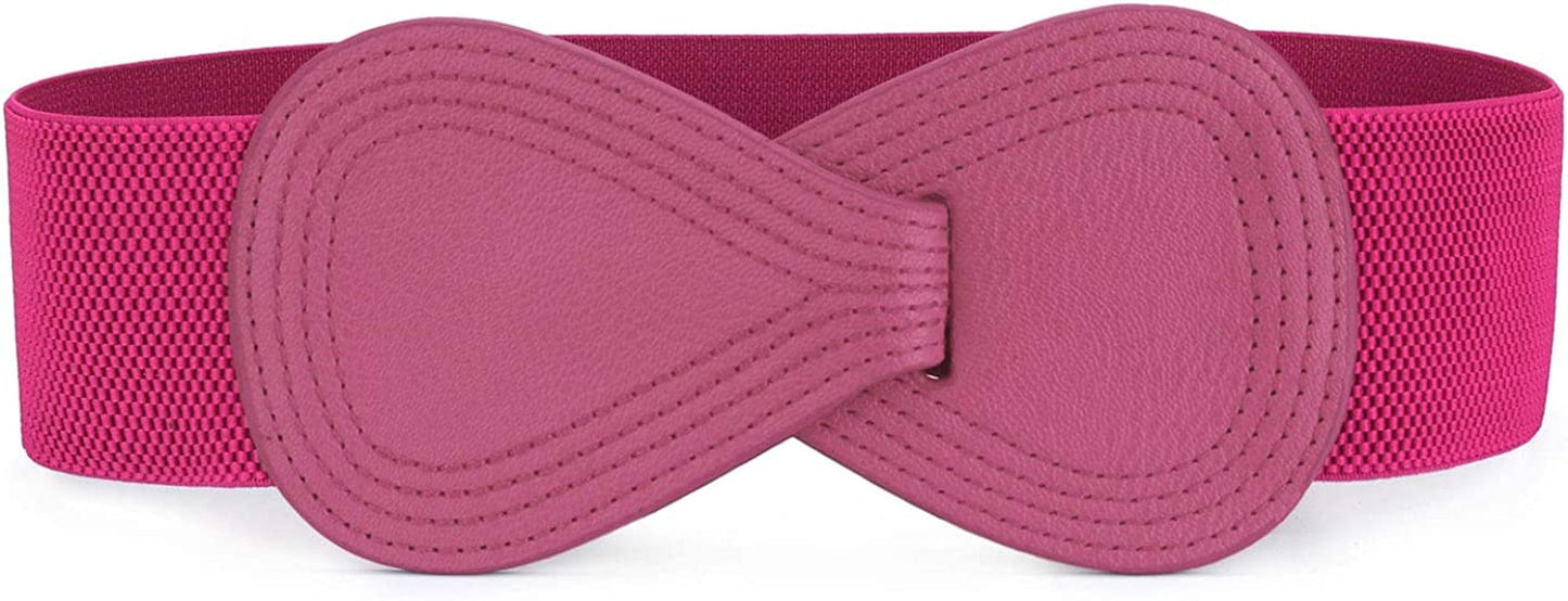 Allegra K Interlock Buckle 8-Shaped Faux Leather Elastic Belt Cinch Waistband for Lady Apparel & Accessories > Clothing Accessories > Belts Allegra K Pink Fit Waist Girth:25"/63.5cm-37"/94cm