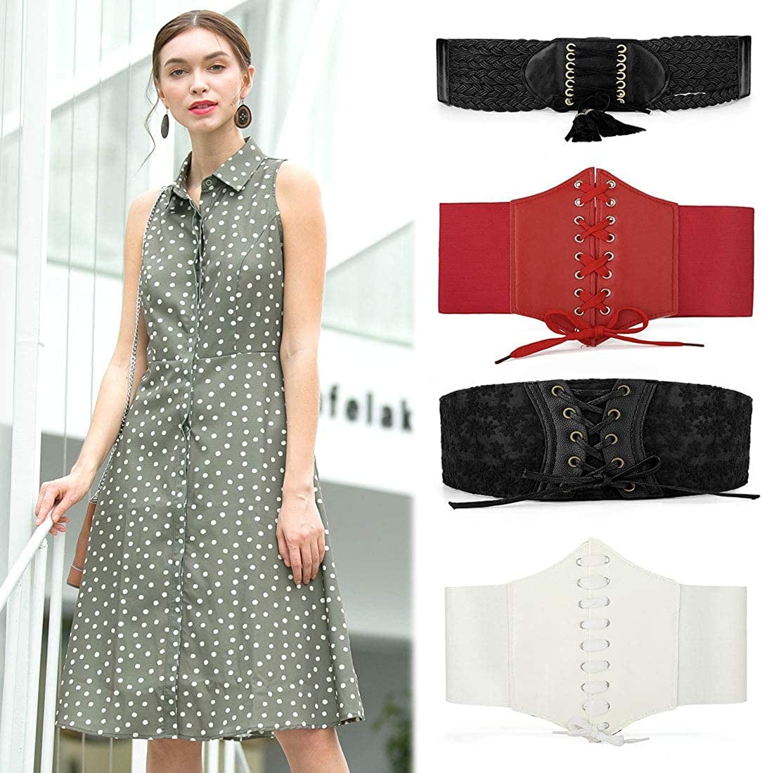 Allegra K Lady Press Button Closure Stretch Corset Waist Laceup Cinch Belt Black Apparel & Accessories > Clothing Accessories > Belts Allegra K