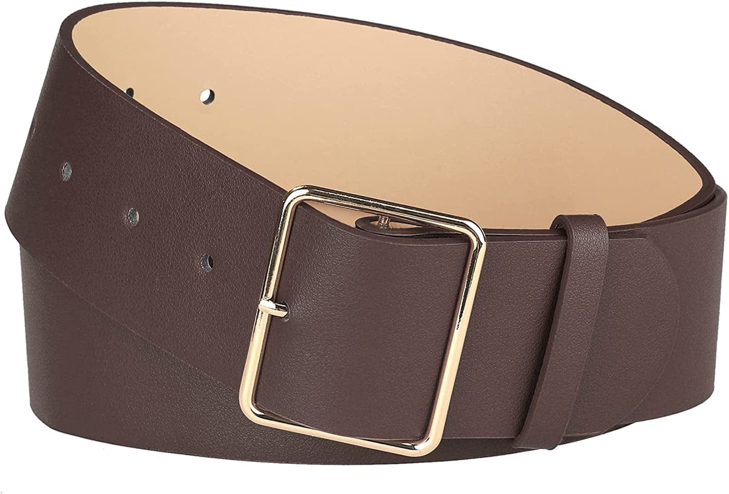 Allegra K PU Leather Belts for Women Metal Pin Buckle 2 Inches Wide Belt for Dress Pants Apparel & Accessories > Clothing Accessories > Belts Allegra K Light Coffee Fit waist 77-95cm/30-37"