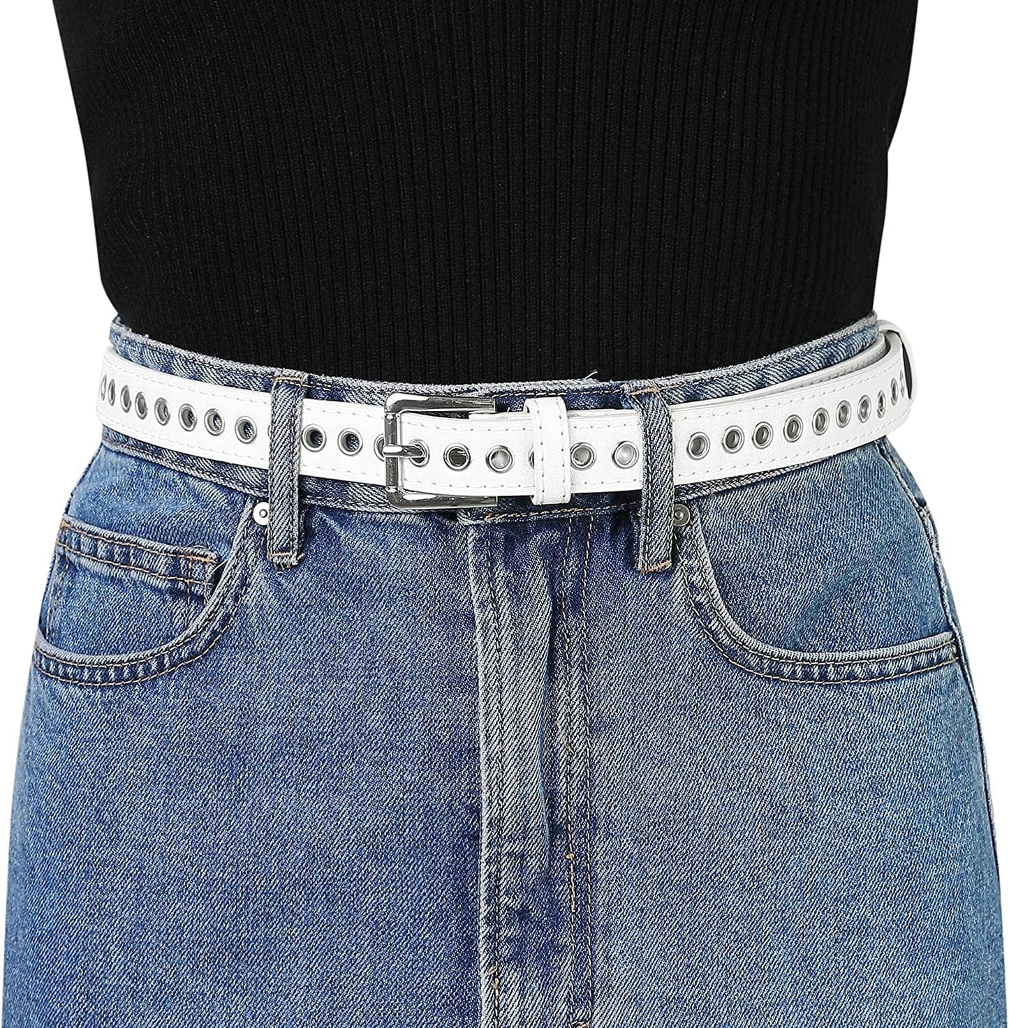 Allegra K Women Grommet Belt PU Leather Metal Buckle Skinny Waist Hollow Belts Apparel & Accessories > Clothing Accessories > Belts Allegra K