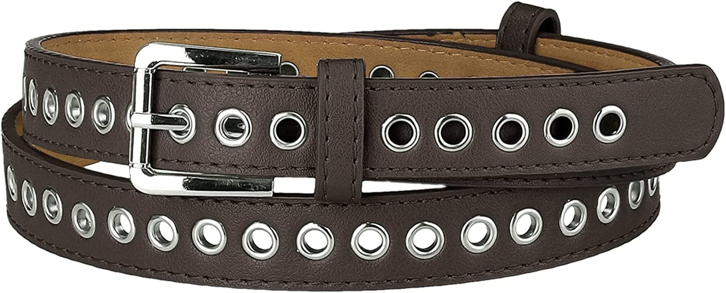 Allegra K Women Grommet Belt PU Leather Metal Buckle Skinny Waist Hollow Belts Apparel & Accessories > Clothing Accessories > Belts Allegra K Coffee Fit waist up to 104cm/41"