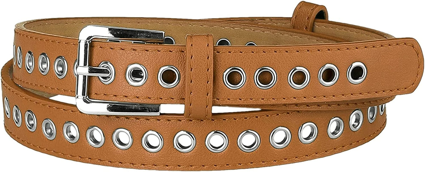 Allegra K Women Grommet Belt PU Leather Metal Buckle Skinny Waist Hollow Belts Apparel & Accessories > Clothing Accessories > Belts Allegra K Brown Fit waist up to 104cm/41"