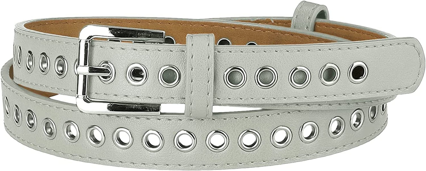Allegra K Women Grommet Belt PU Leather Metal Buckle Skinny Waist Hollow Belts Apparel & Accessories > Clothing Accessories > Belts Allegra K Gray Fit waist up to 104cm/41"