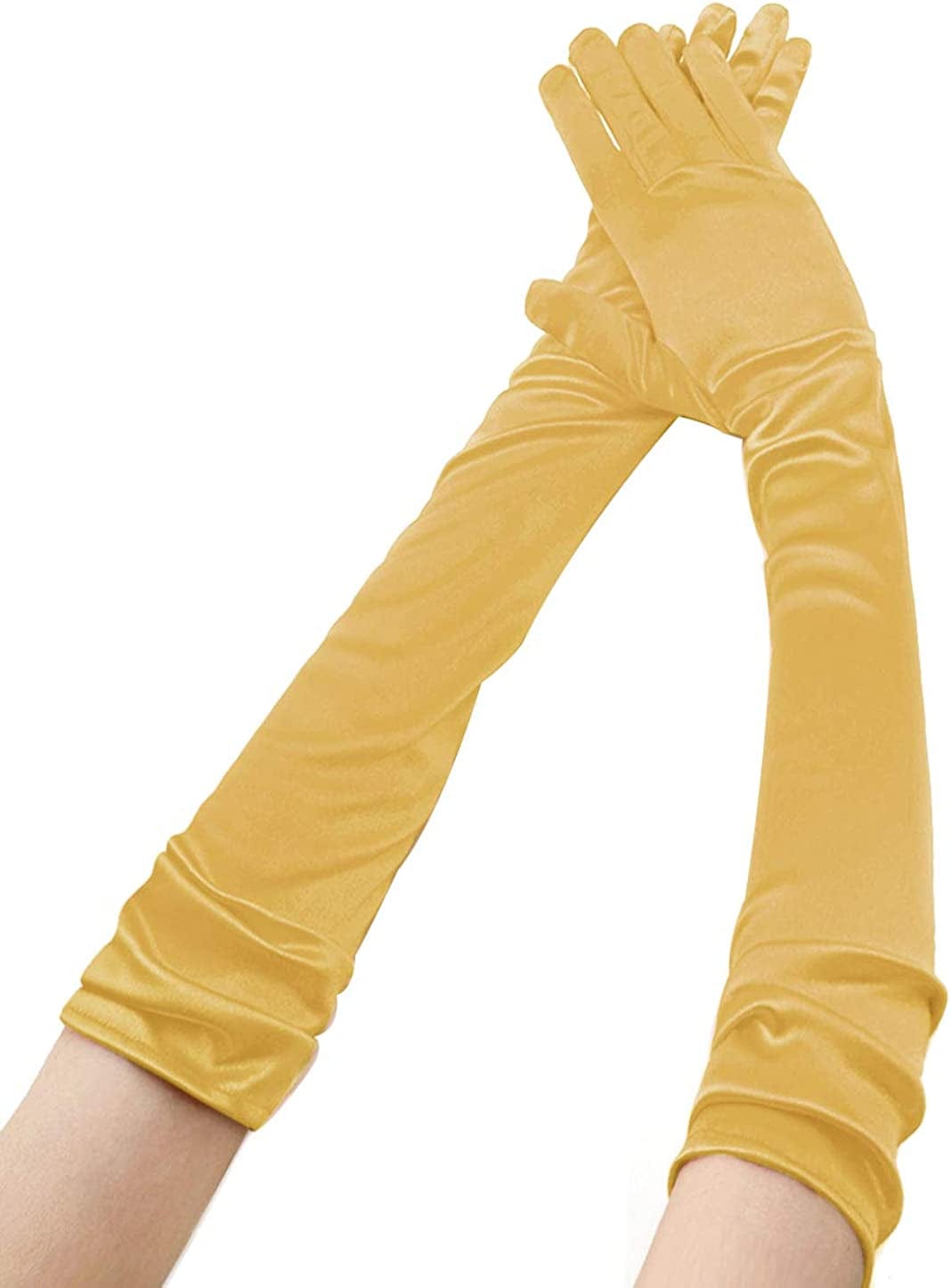 Allegra K Women'S Long Gloves 1920S Evening Party Full Finger Mittens Elegant Opera Glove Apparel & Accessories > Clothing Accessories > Gloves & Mittens Allegra K Gold One Size