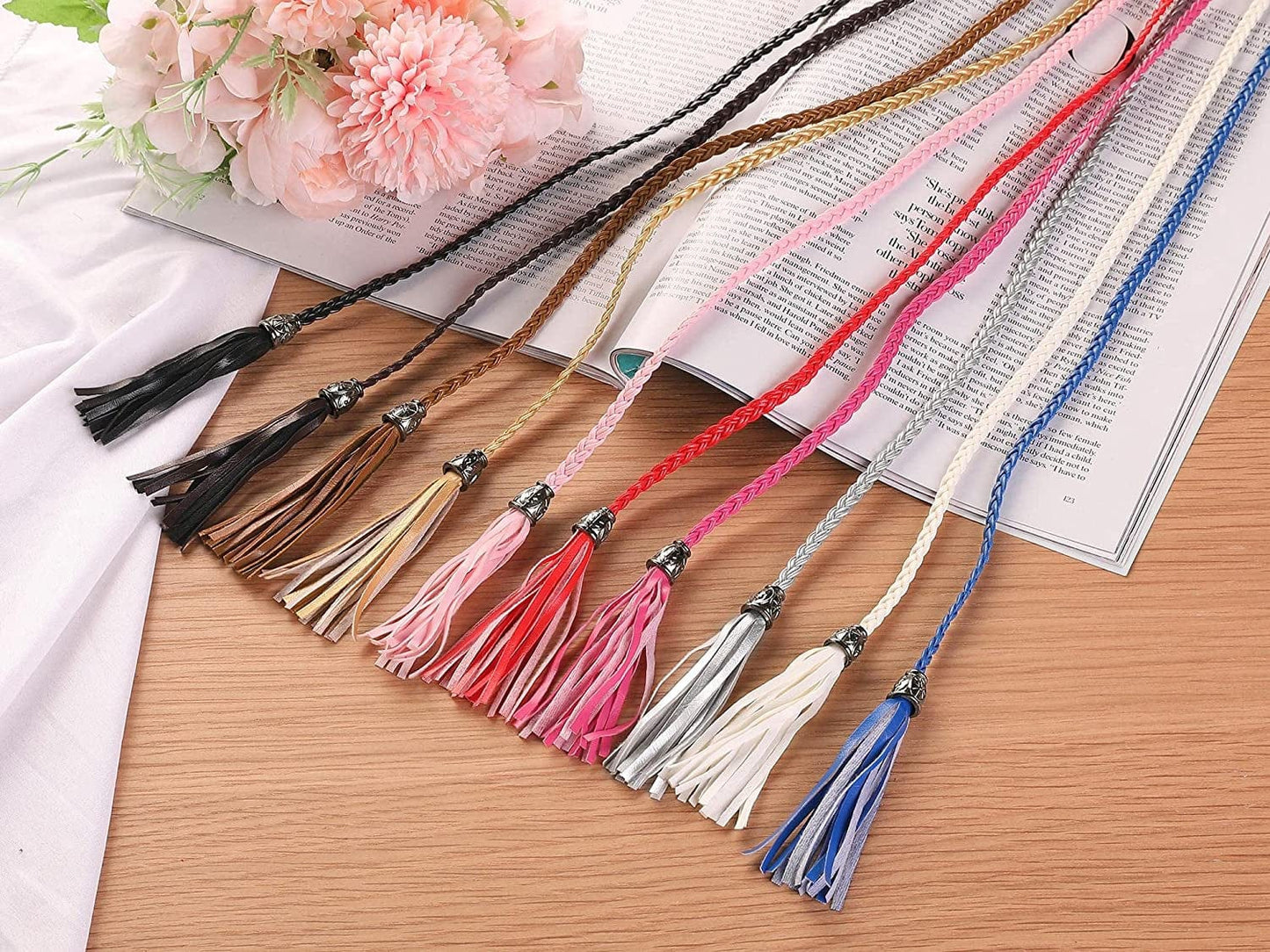 Allegra K Women'S Tassel Braided Belts Skinny Woven Waist Belts for Skirt Dress Apparel & Accessories > Clothing Accessories > Belts Allegra K