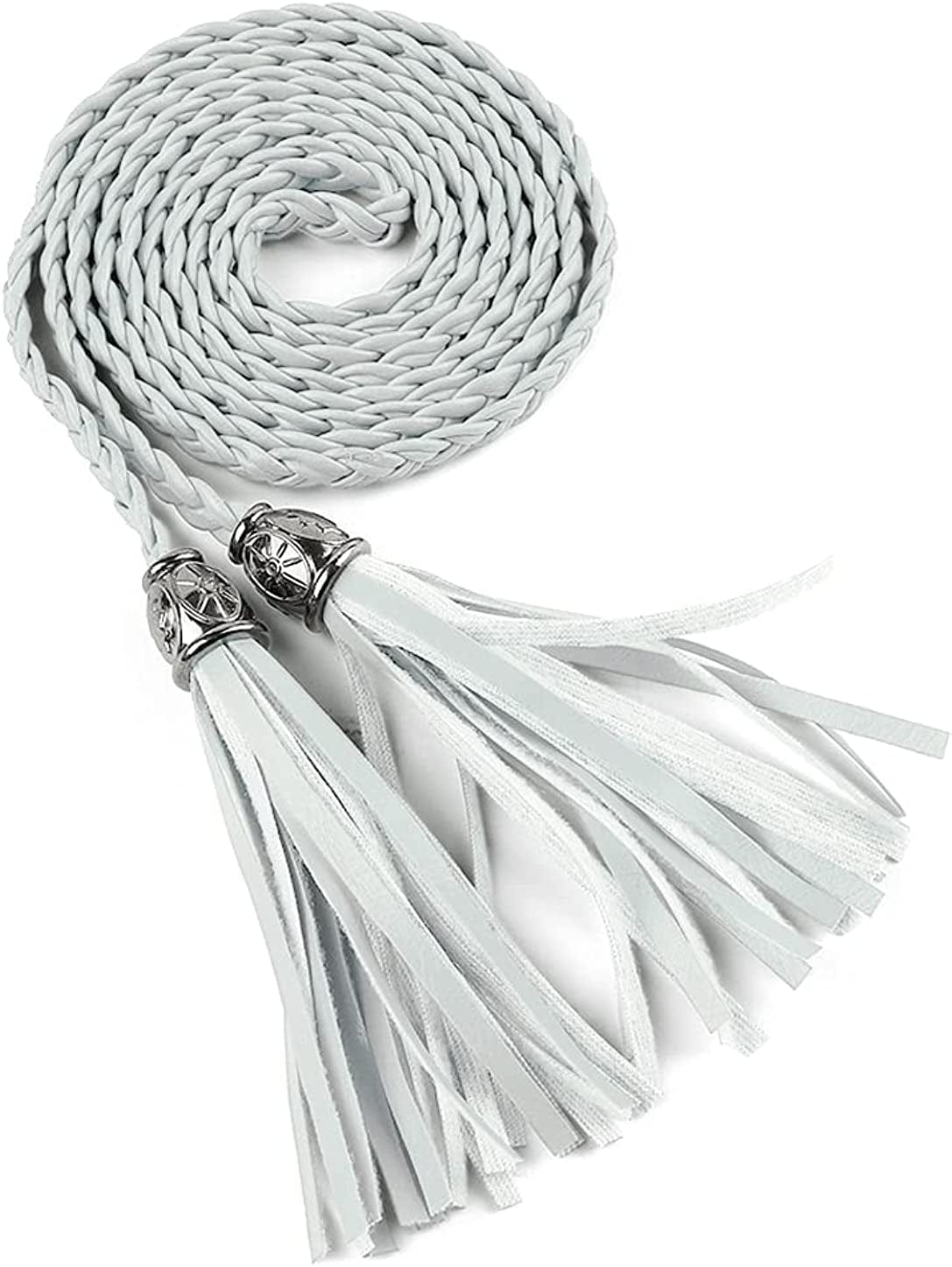 Allegra K Women'S Tassel Braided Belts Skinny Woven Waist Belts for Skirt Dress Apparel & Accessories > Clothing Accessories > Belts Allegra K Silver 132 cm/52 inches