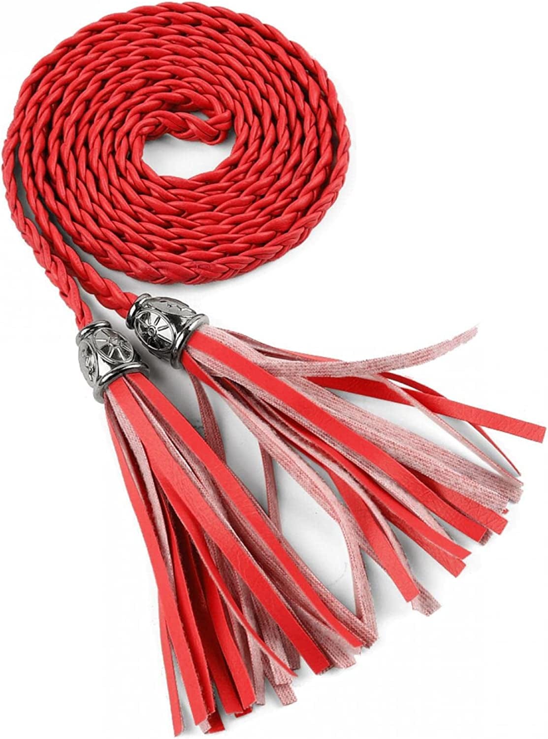 Allegra K Women'S Tassel Braided Belts Skinny Woven Waist Belts for Skirt Dress Apparel & Accessories > Clothing Accessories > Belts Allegra K Red 132 cm/52 inches