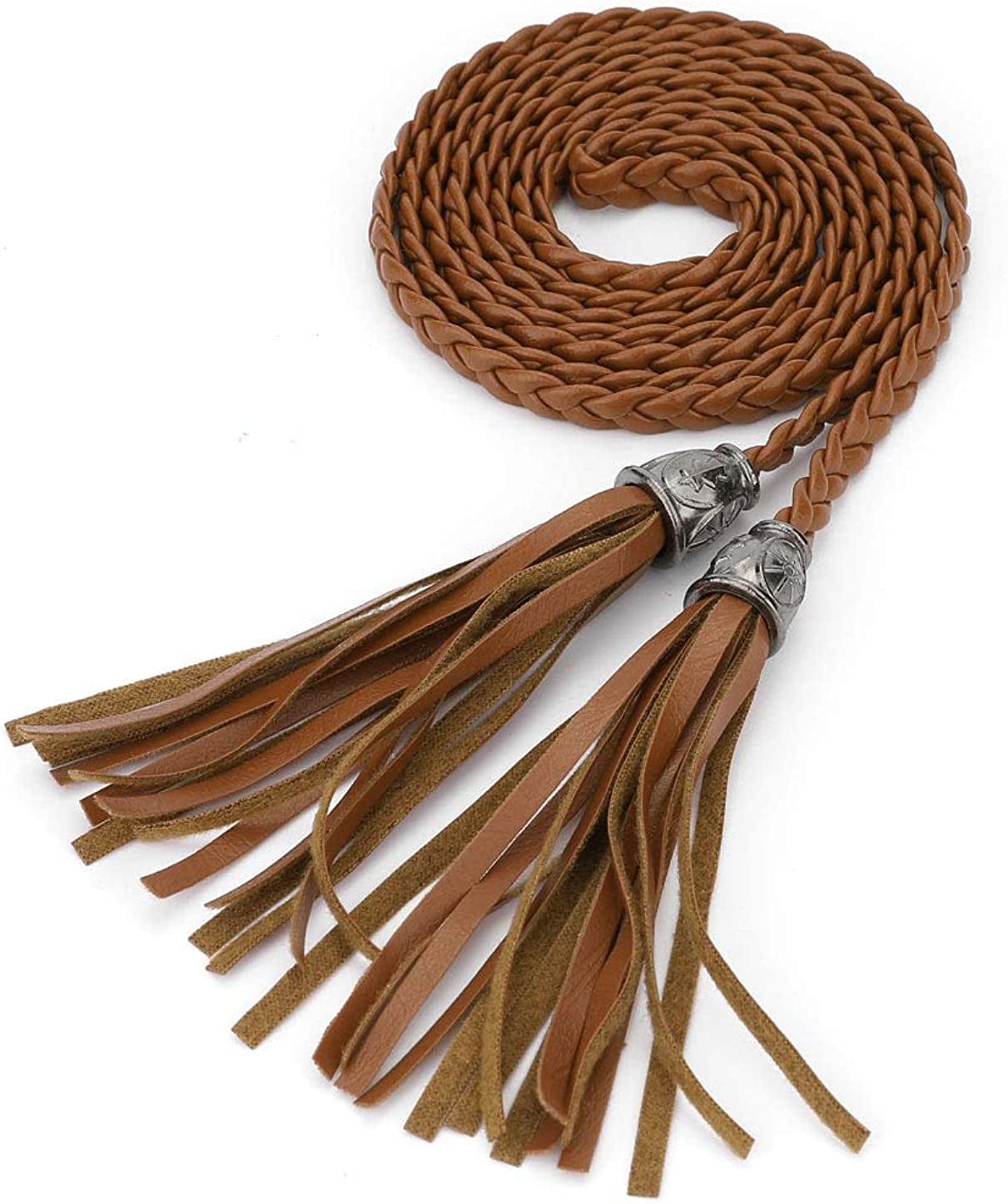 Allegra K Women'S Tassel Braided Belts Skinny Woven Waist Belts for Skirt Dress Apparel & Accessories > Clothing Accessories > Belts Allegra K Brown 132 cm/52 inches