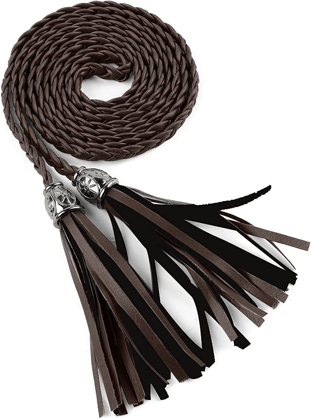 Allegra K Women'S Tassel Braided Belts Skinny Woven Waist Belts for Skirt Dress Apparel & Accessories > Clothing Accessories > Belts Allegra K Coffee 132 cm/52 inches