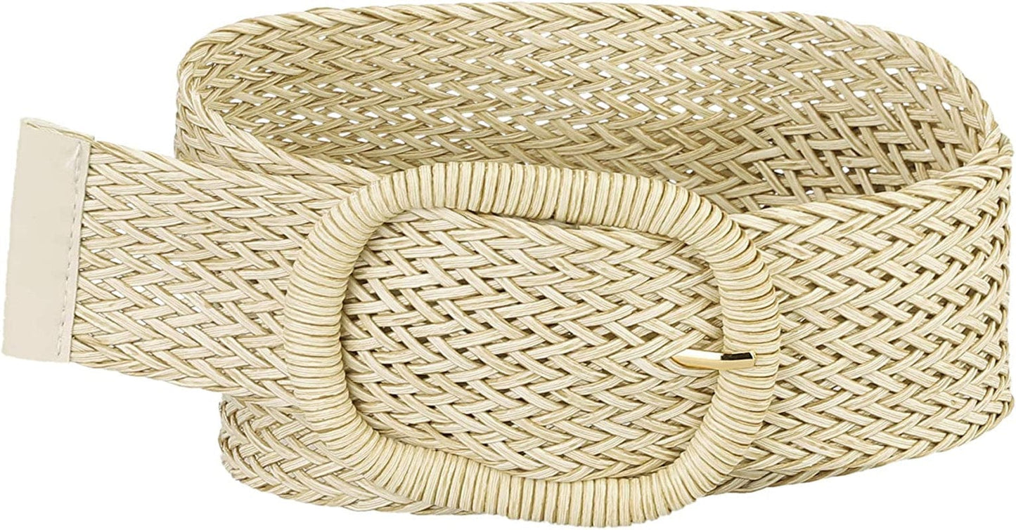 Allegra K Women Wide Waist Belts Braided Woven Belts for Dress Chunky Buckle Apparel & Accessories > Clothing Accessories > Belts Allegra K Beige 58-84cm/22.83-33.07"