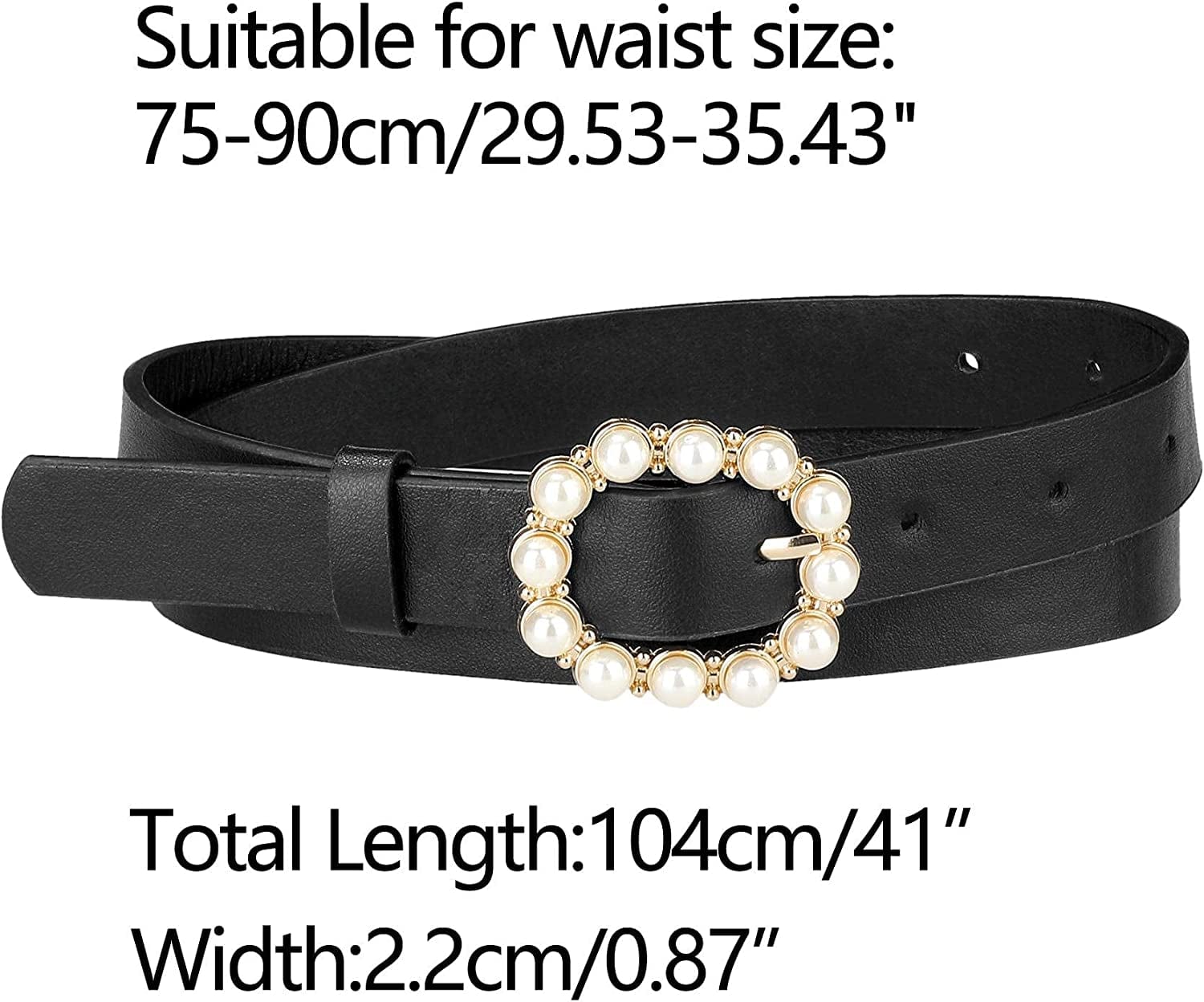 Allegra K Womens Pearl Waistband Skinny Leather Adjustable Pin Buckle Belt for Jeans Dresses Pants Apparel & Accessories > Clothing Accessories > Belts Allegra K