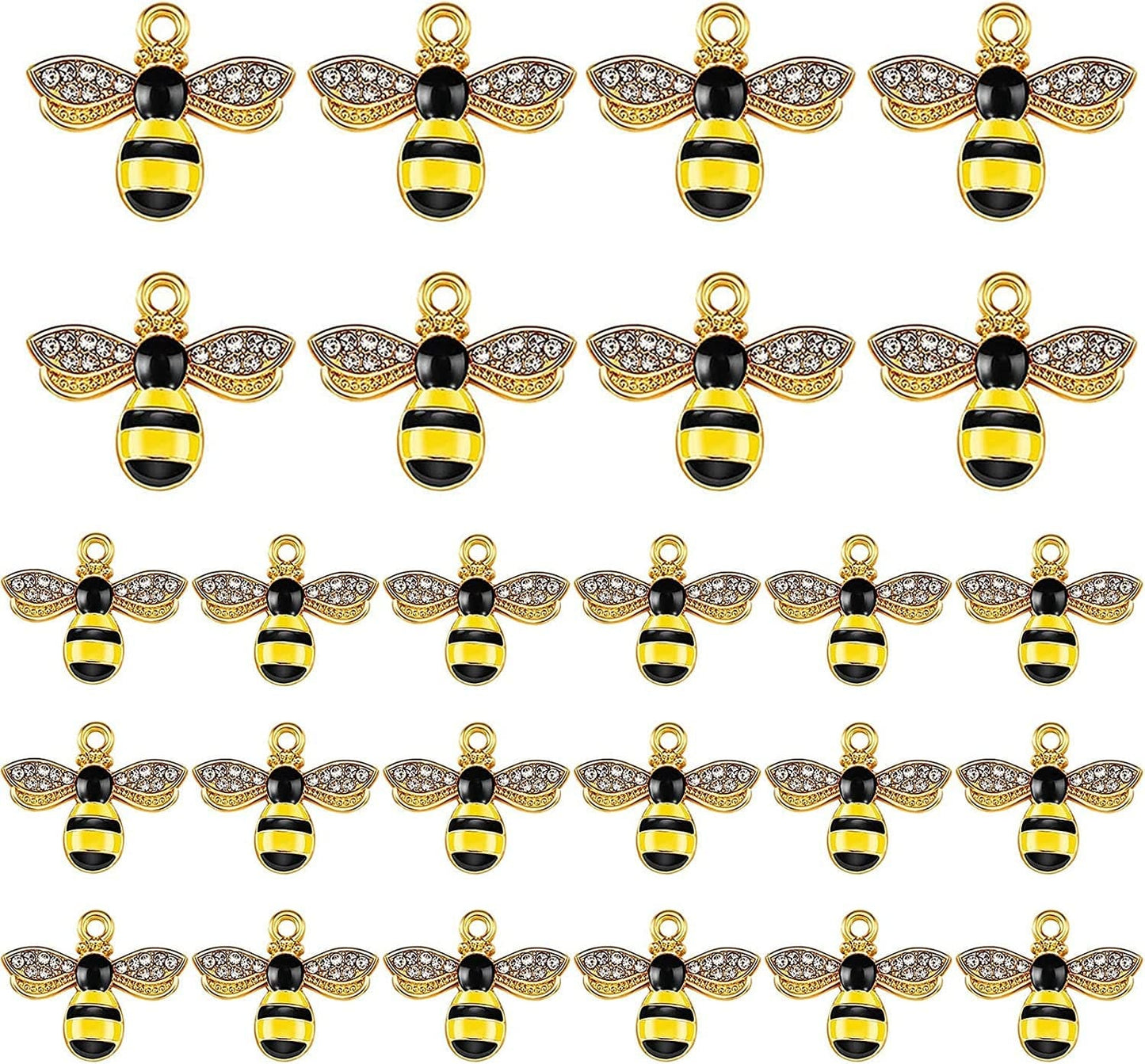 Alloy Enamel Bee Charms Rhinestone Jewelry Making Bee Pendant Charms, Honeycomb Charms Pendants for Jewelry Making Crafts DIY S4-100pcs