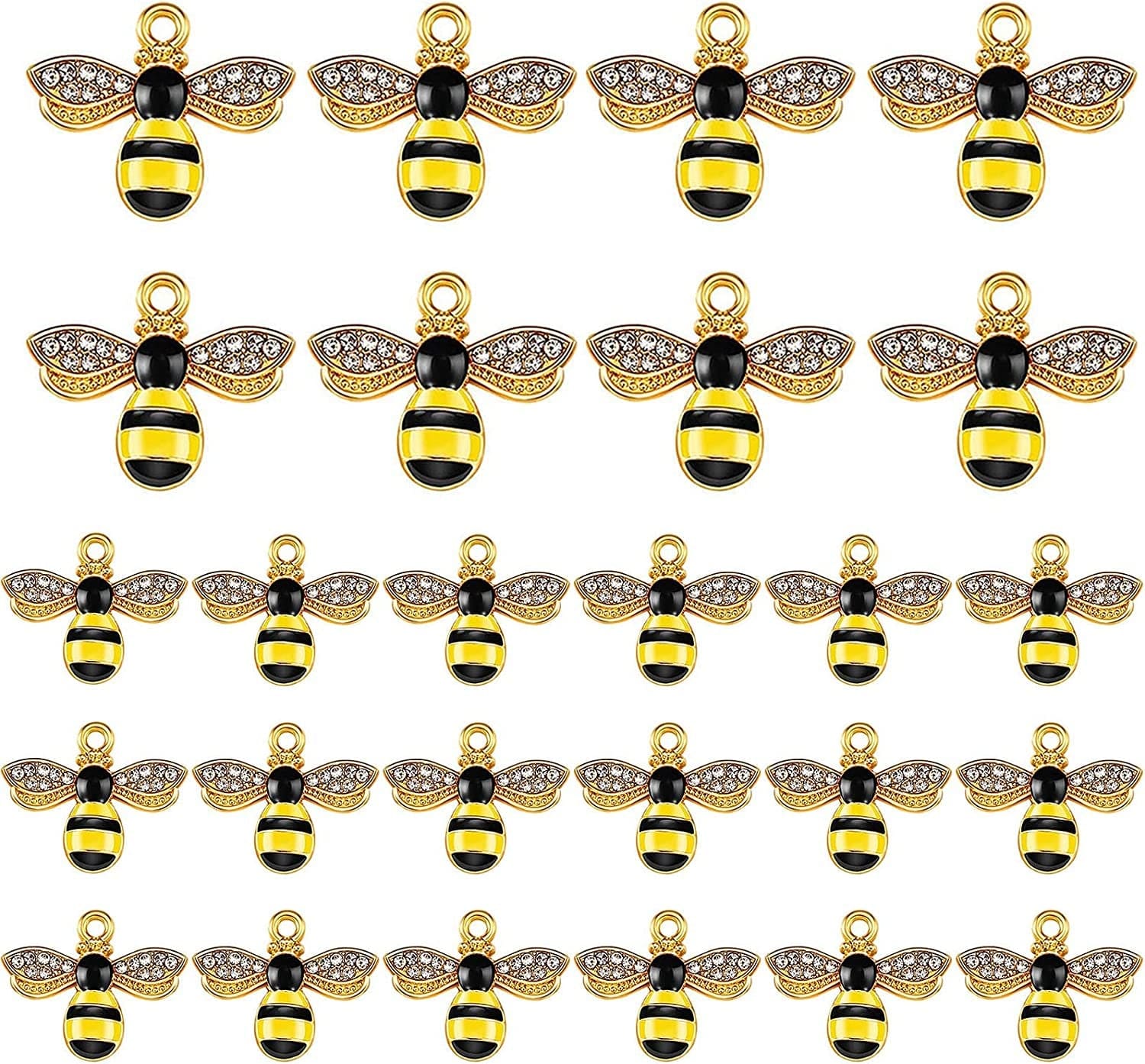Alloy Enamel Bee Charms Rhinestone Jewelry Making Bee Pendant Charms, Honeycomb Charms Pendants for Jewelry Making Crafts DIY S4-100pcs