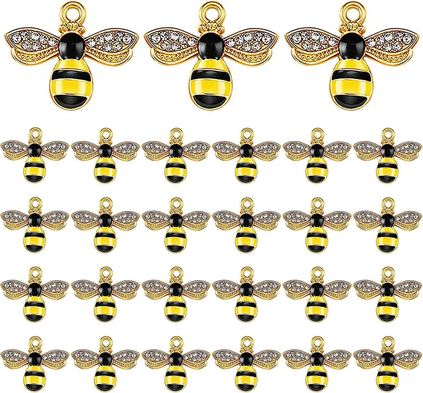 Alloy Enamel Bee Charms Rhinestone Jewelry Making Bee Pendant Charms, Honeycomb Charms Pendants for Jewelry Making Crafts DIY S2-60Pcs