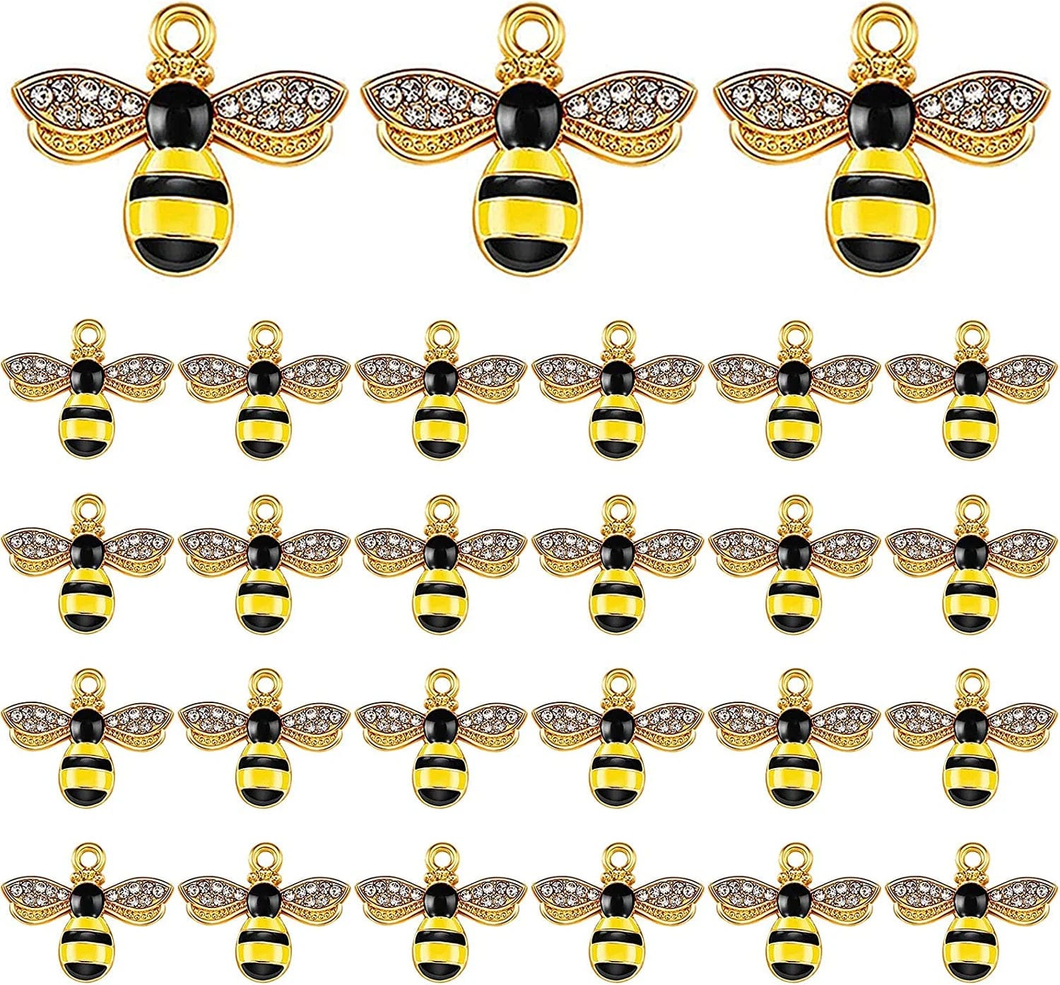 Alloy Enamel Bee Charms Rhinestone Jewelry Making Bee Pendant Charms, Honeycomb Charms Pendants for Jewelry Making Crafts DIY S2-60Pcs