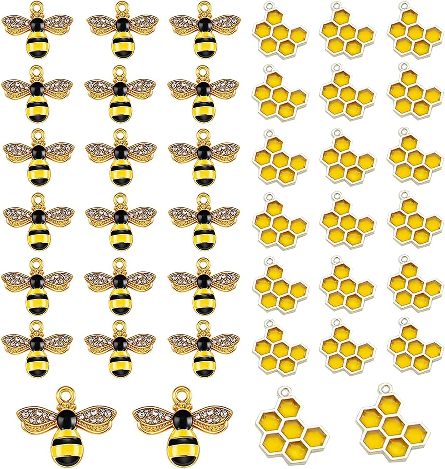 Alloy Enamel Bee Charms Rhinestone Jewelry Making Bee Pendant Charms, Honeycomb Charms Pendants for Jewelry Making Crafts DIY 40Pcs