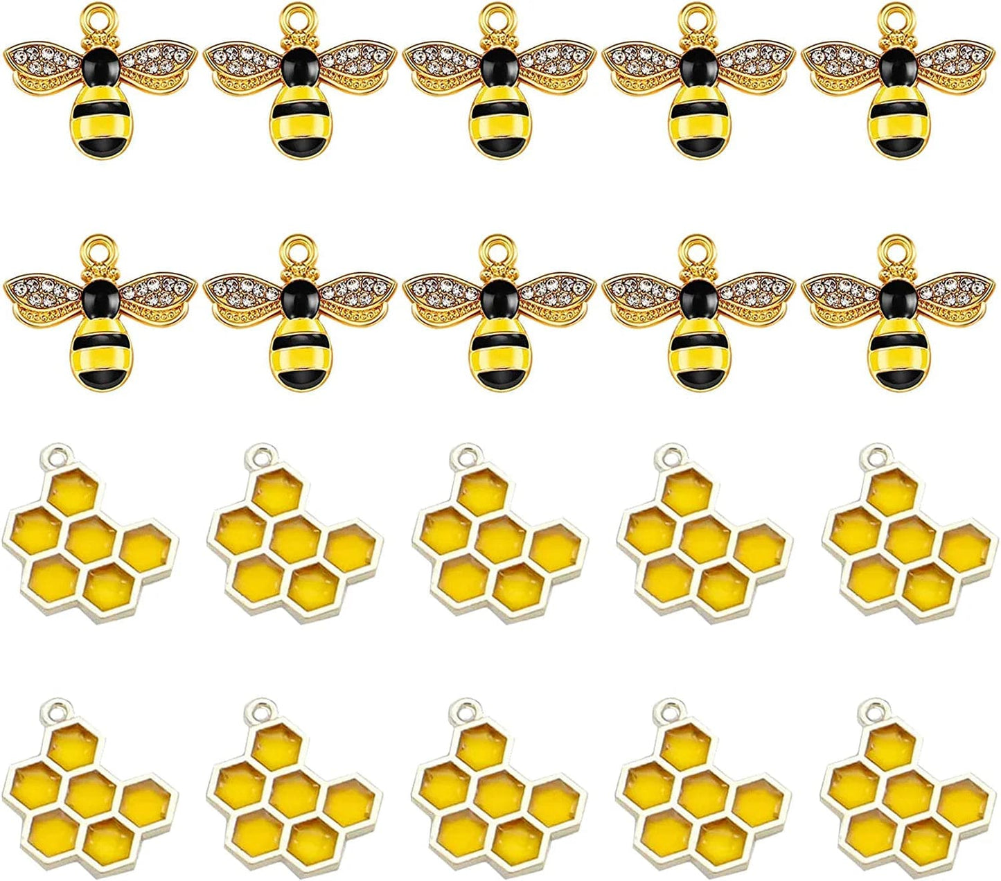 Alloy Enamel Bee Charms Rhinestone Jewelry Making Bee Pendant Charms, Honeycomb Charms Pendants for Jewelry Making Crafts DIY 20Pcs