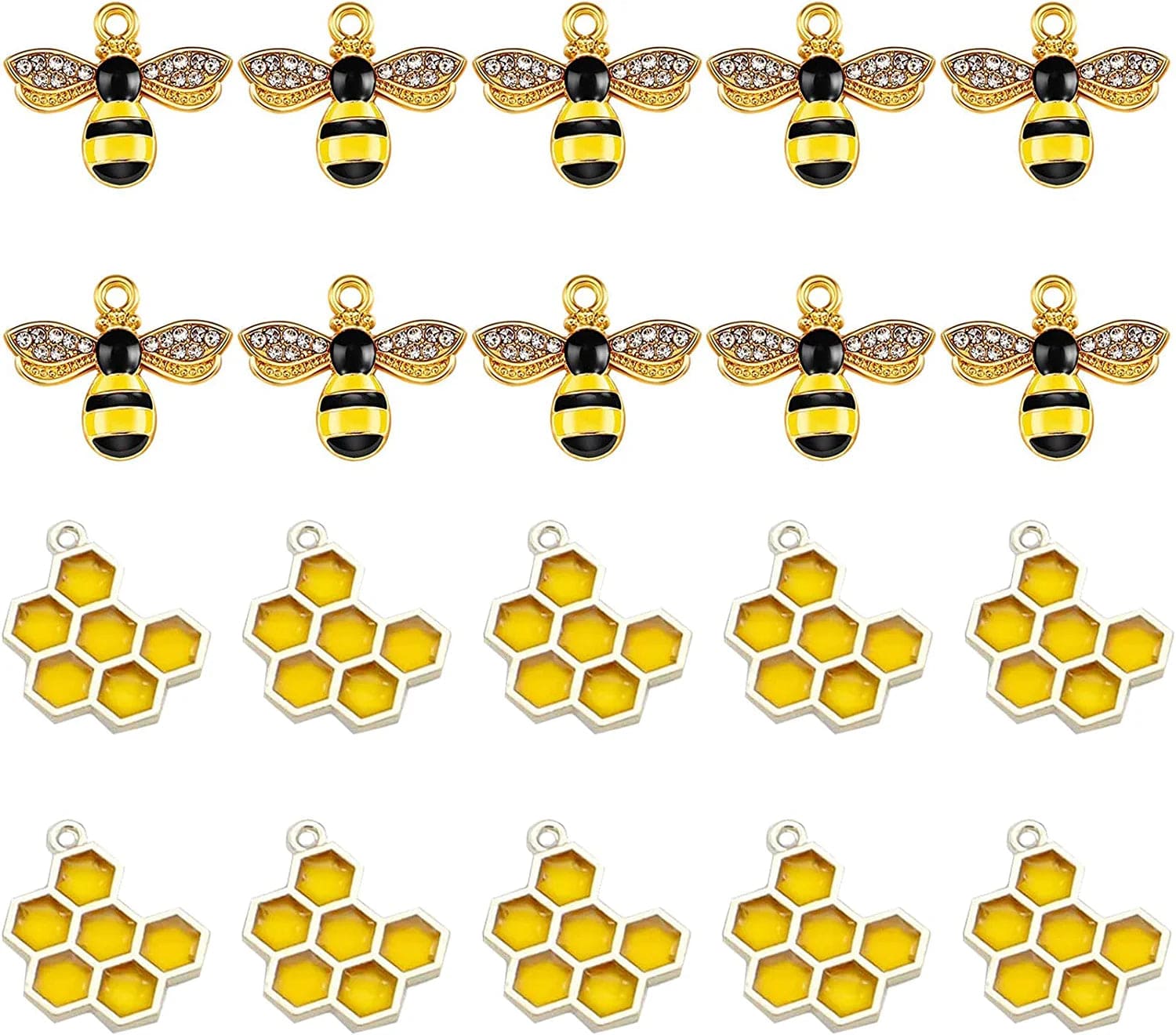 Alloy Enamel Bee Charms Rhinestone Jewelry Making Bee Pendant Charms, Honeycomb Charms Pendants for Jewelry Making Crafts DIY 20Pcs