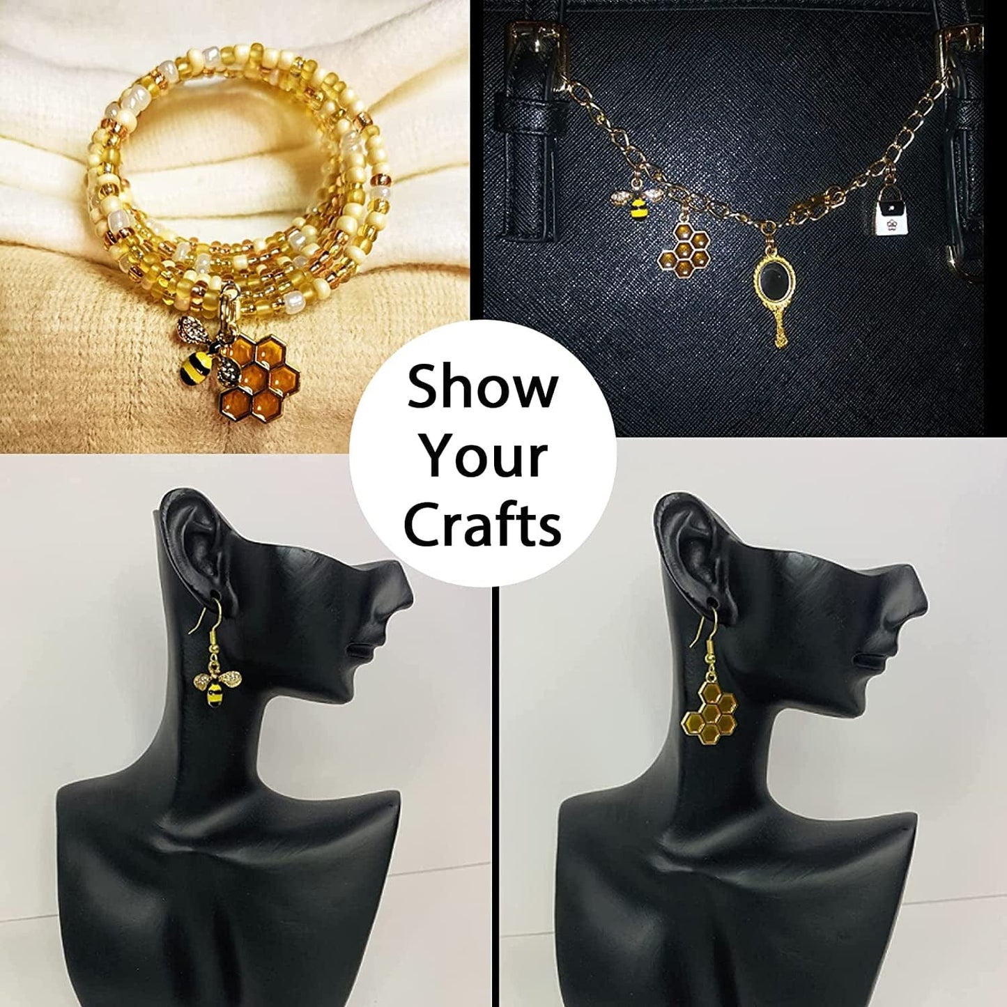 Alloy Enamel Bee Charms Rhinestone Jewelry Making Bee Pendant Charms, Honeycomb Charms Pendants for Jewelry Making Crafts DIY