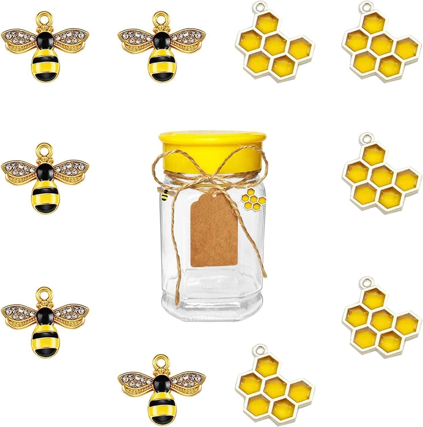 Alloy Enamel Bee Charms Rhinestone Jewelry Making Bee Pendant Charms, Honeycomb Charms Pendants for Jewelry Making Crafts DIY