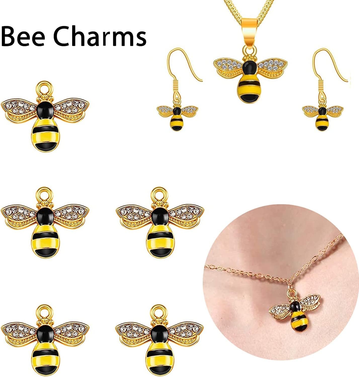 Alloy Enamel Bee Charms Rhinestone Jewelry Making Bee Pendant Charms, Honeycomb Charms Pendants for Jewelry Making Crafts DIY