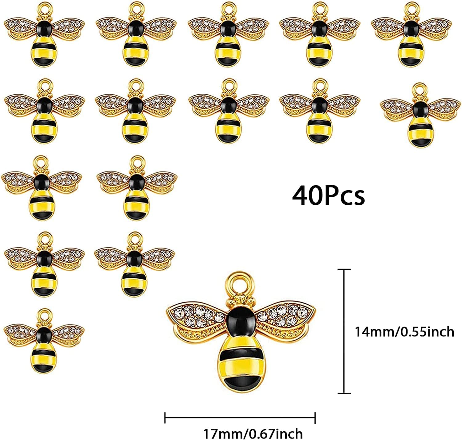 Alloy Enamel Bee Charms Rhinestone Jewelry Making Bee Pendant Charms, Honeycomb Charms Pendants for Jewelry Making Crafts DIY