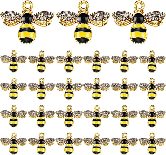 Alloy Enamel Bee Charms Rhinestone Jewelry Making Bee Pendant Charms, Honeycomb Charms Pendants for Jewelry Making Crafts DIY S1-40pcs bee charms