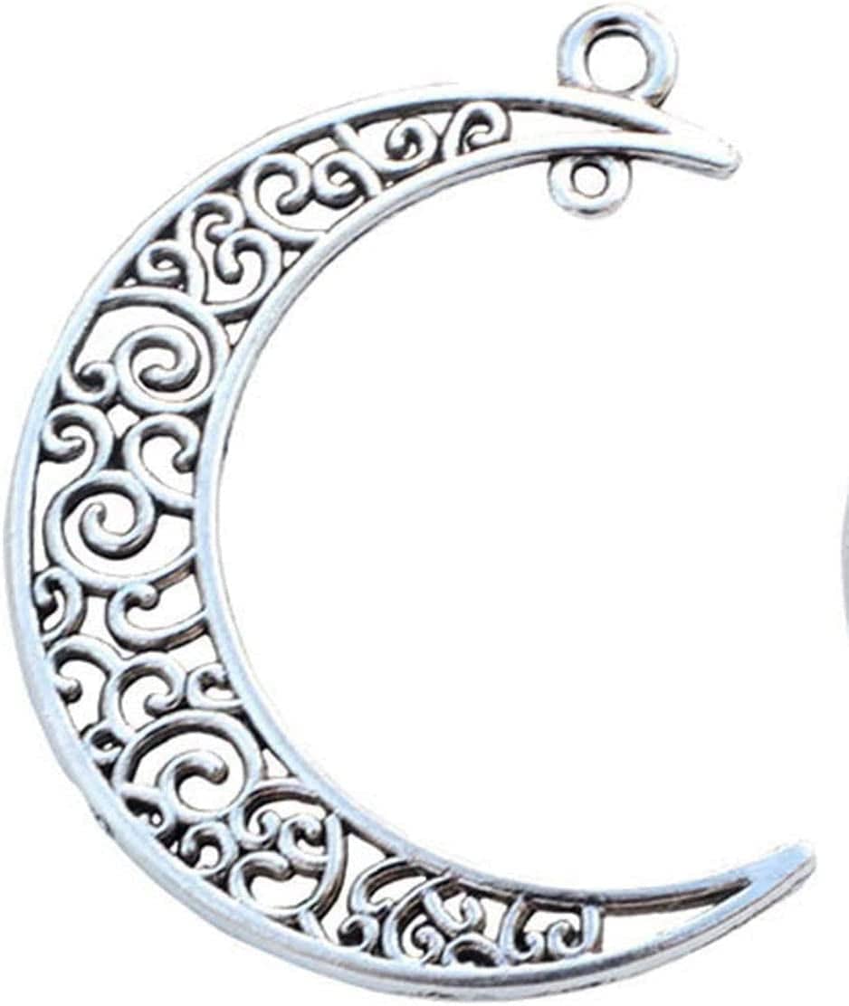 Alloy Pack of 50 Moon Shape Silver Charms Pendants for Making Bracelet and Necklace (Moon 50Pcs Silver)