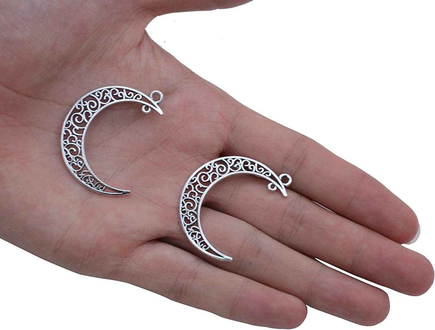 Alloy Pack of 50 Moon Shape Silver Charms Pendants for Making Bracelet and Necklace (Moon 50Pcs Silver)