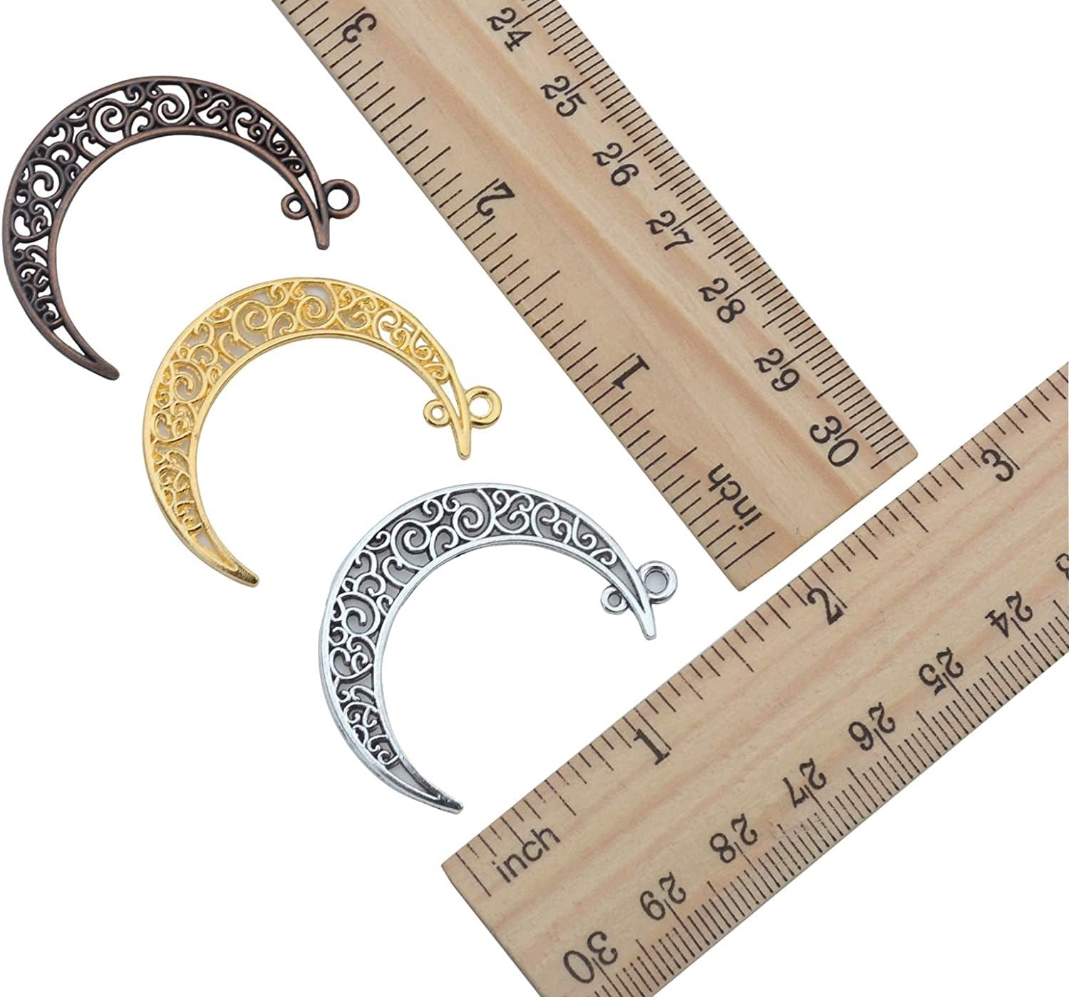 Alloy Pack of 50 Moon Shape Silver Charms Pendants for Making Bracelet and Necklace (Moon 50Pcs Silver)