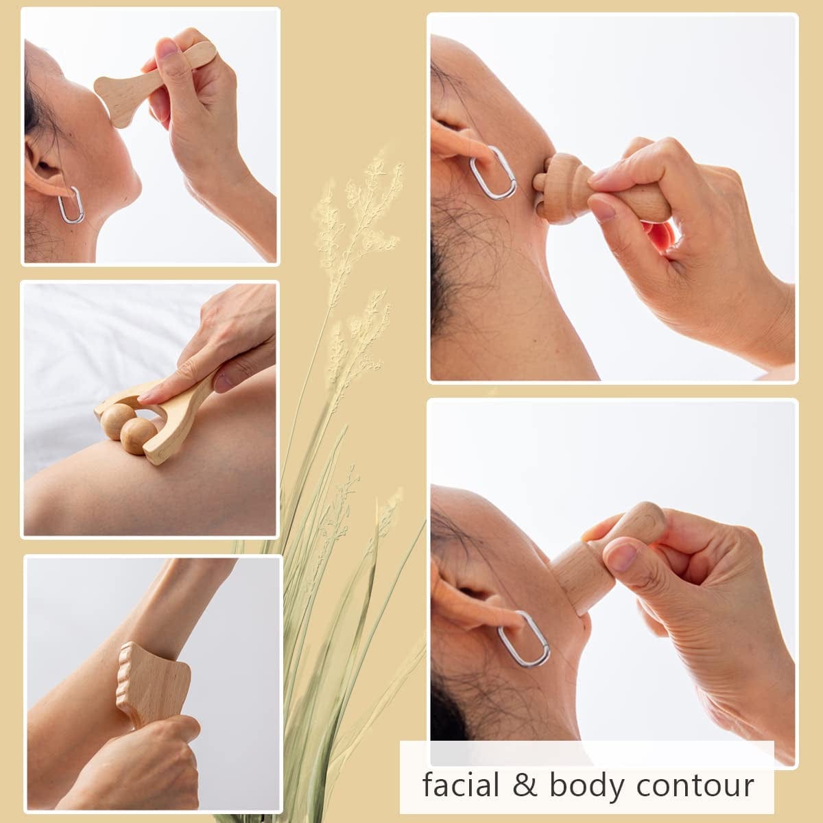 Allshow Wood Facial Therapy Kit, Wooden Face Massage Tool Set, Wooden Massage Cups, Lymphatic Drainage Tool, 5 PCS Maderoterapia Kit Health & Beauty > Personal Care > Cosmetics > Cosmetic Tools > Skin Care Tools Allshow