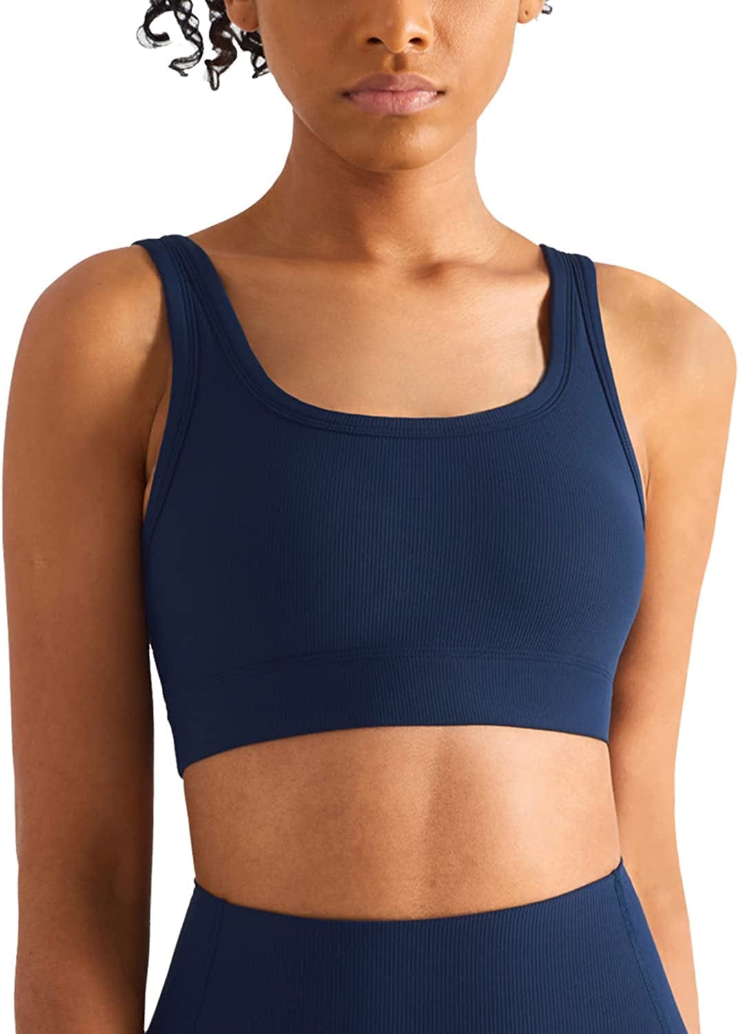 Altiland High Impact Supportive Sports Bras for Women, V Neck Padded Workout Yoga Fitness Running Athletic Tops True Navy / Medium