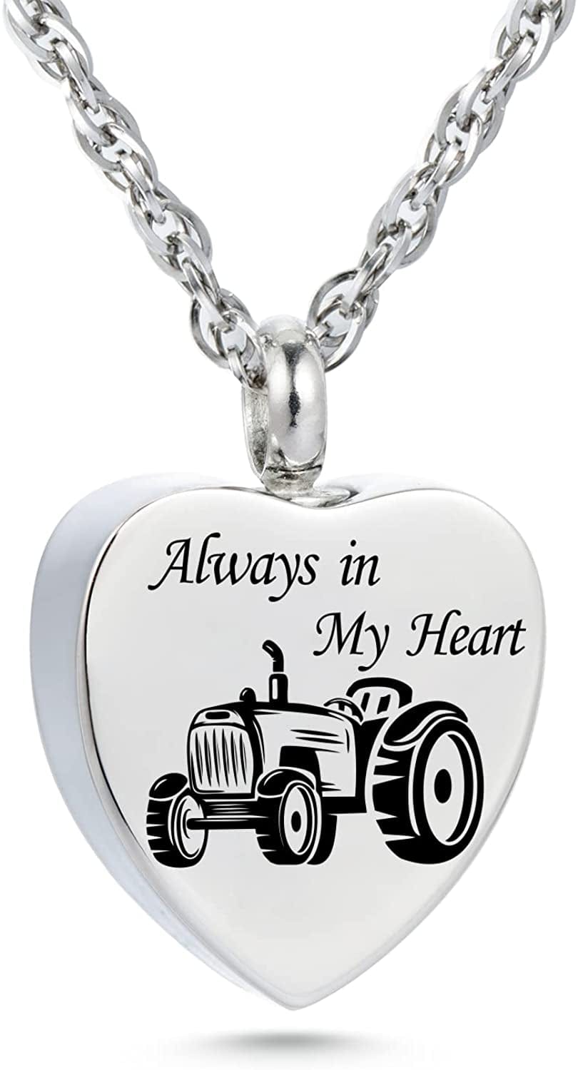 Always in My Heart Urn Necklace for Ashes Trucker Memory Pendant Cremation Jewelry Tractor