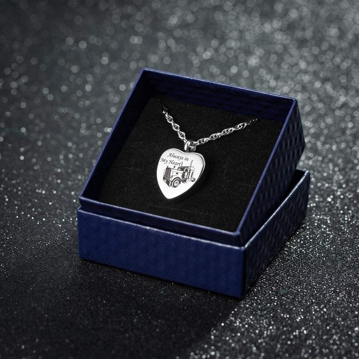Always in My Heart Urn Necklace for Ashes Trucker Memory Pendant Cremation Jewelry