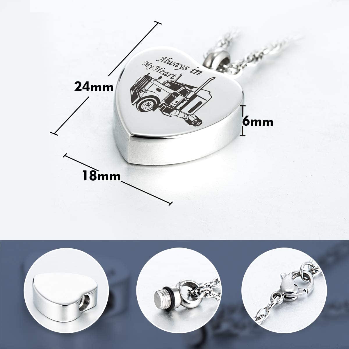 Always in My Heart Urn Necklace for Ashes Trucker Memory Pendant Cremation Jewelry