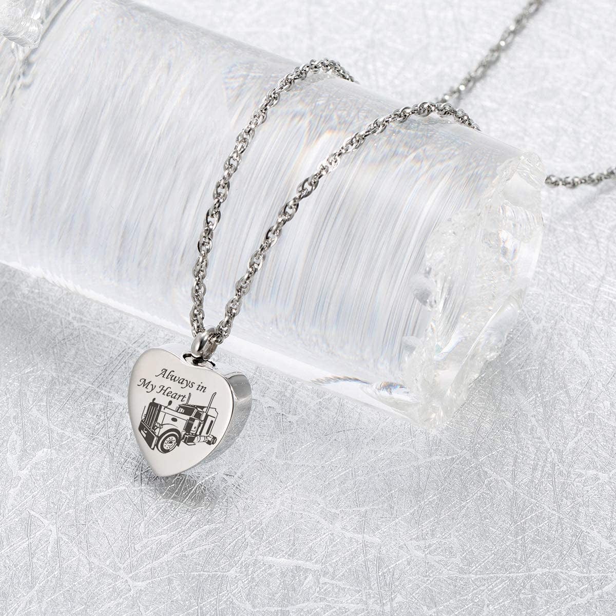 Always in My Heart Urn Necklace for Ashes Trucker Memory Pendant Cremation Jewelry