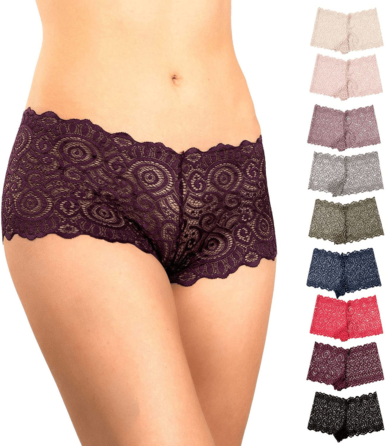 Alyce Intimates Pack of 10 Womens Lace Boyshort Panty, Regular to plus Size Apparel & Accessories > Clothing > Underwear & Socks > Underwear Alyce Ives Intimates