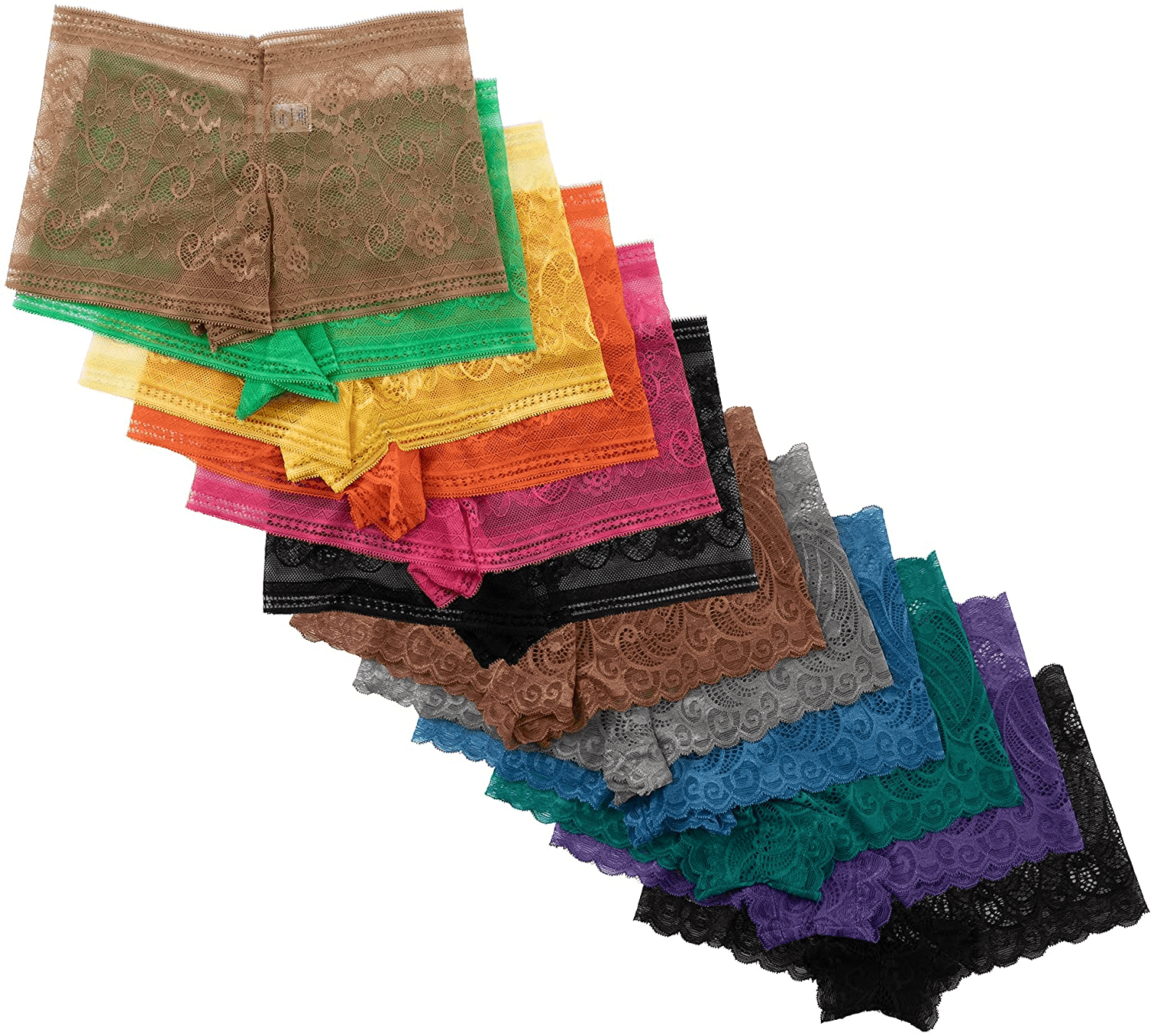 Alyce Intimates Pack of 10 Womens Lace Boyshort Panty, Regular to plus Size Apparel & Accessories > Clothing > Underwear & Socks > Underwear Alyce Ives Intimates Brights 2 | 12 Pack Small