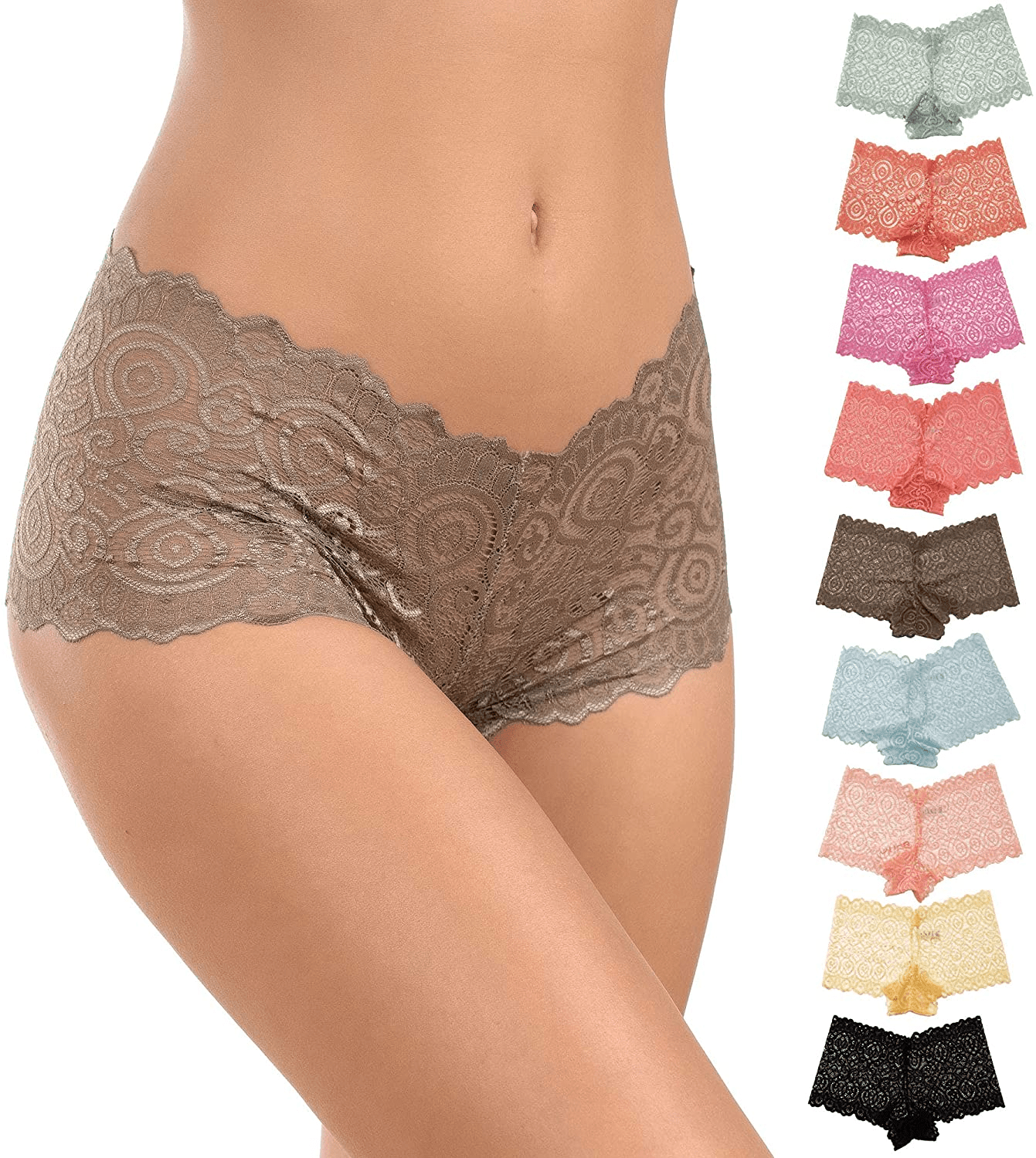 Alyce Intimates Pack of 10 Womens Lace Boyshort Panty, Regular to plus Size Apparel & Accessories > Clothing > Underwear & Socks > Underwear Alyce Ives Intimates