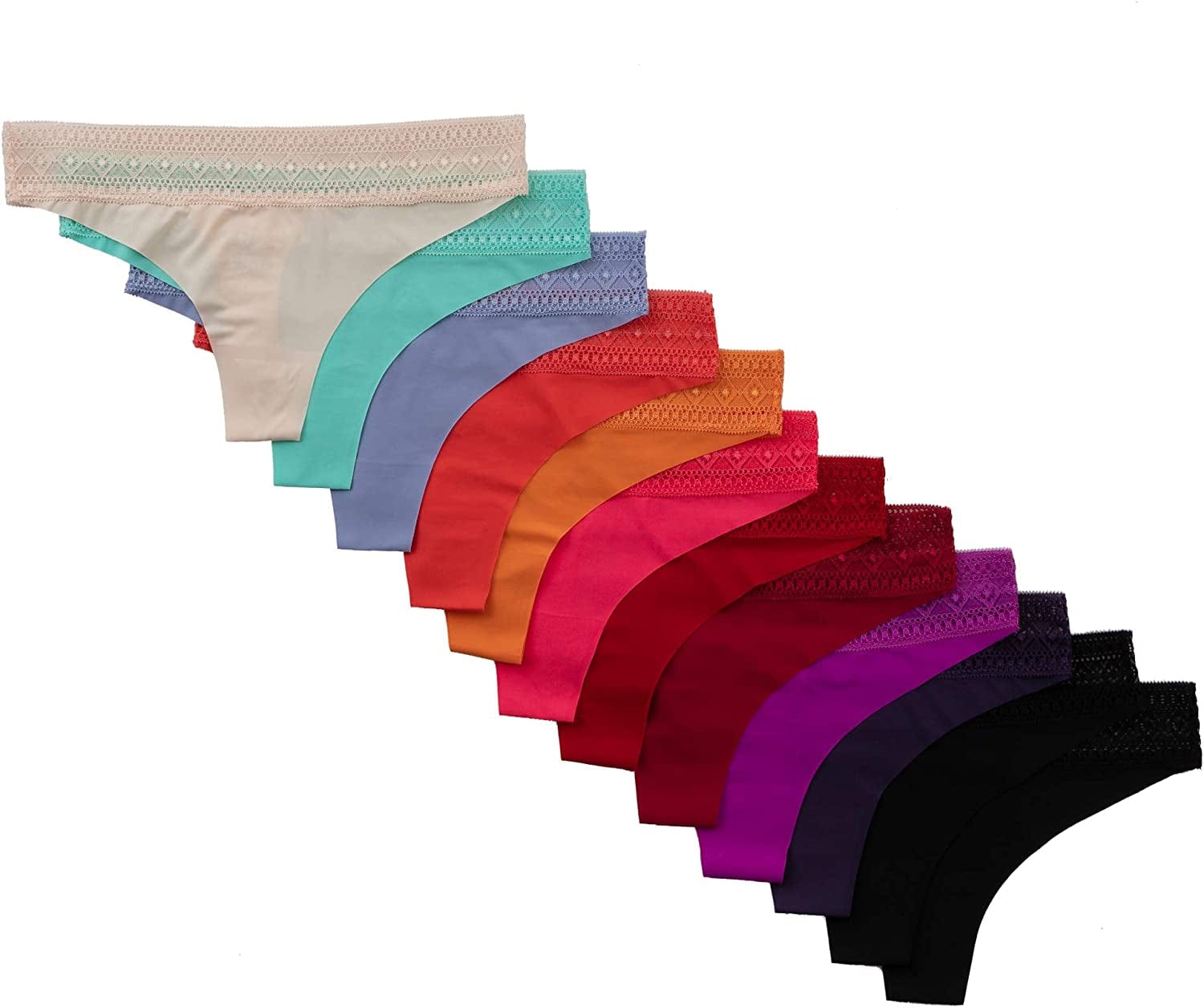 Alyce Intimates Pack of 12 Women'S Laser Cut Thong Stretch Lace Waistband / Medium