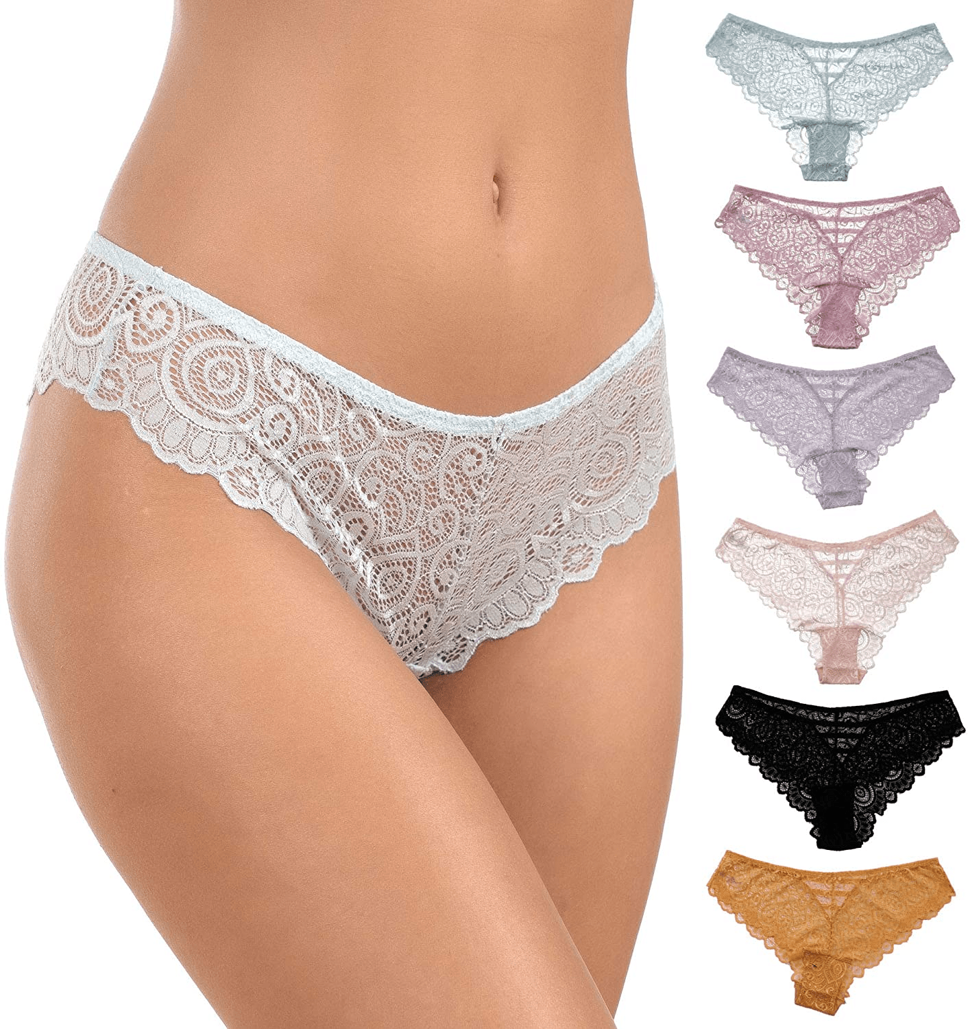 Alyce Intimates Pack of 6 Women’S Lace Bikini Apparel & Accessories > Clothing > Underwear & Socks > Underwear Alyce Ives Intimates Delicate Lace Large