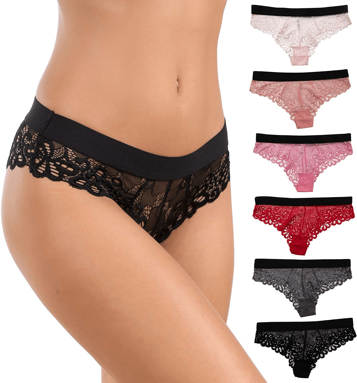 Alyce Intimates Pack of 6 Women’S Lace Bikini Apparel & Accessories > Clothing > Underwear & Socks > Underwear Alyce Ives Intimates Elastic Waistband Large