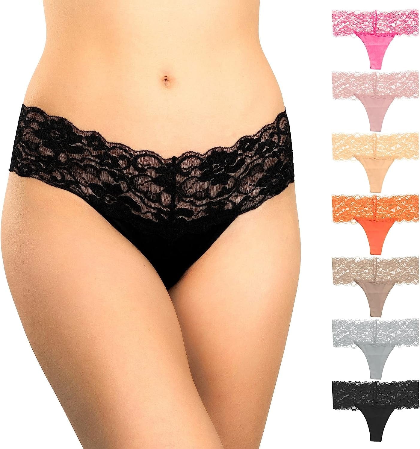 Alyce Intimates Women’S Lace Thong, Pack of 7 Brights / Small