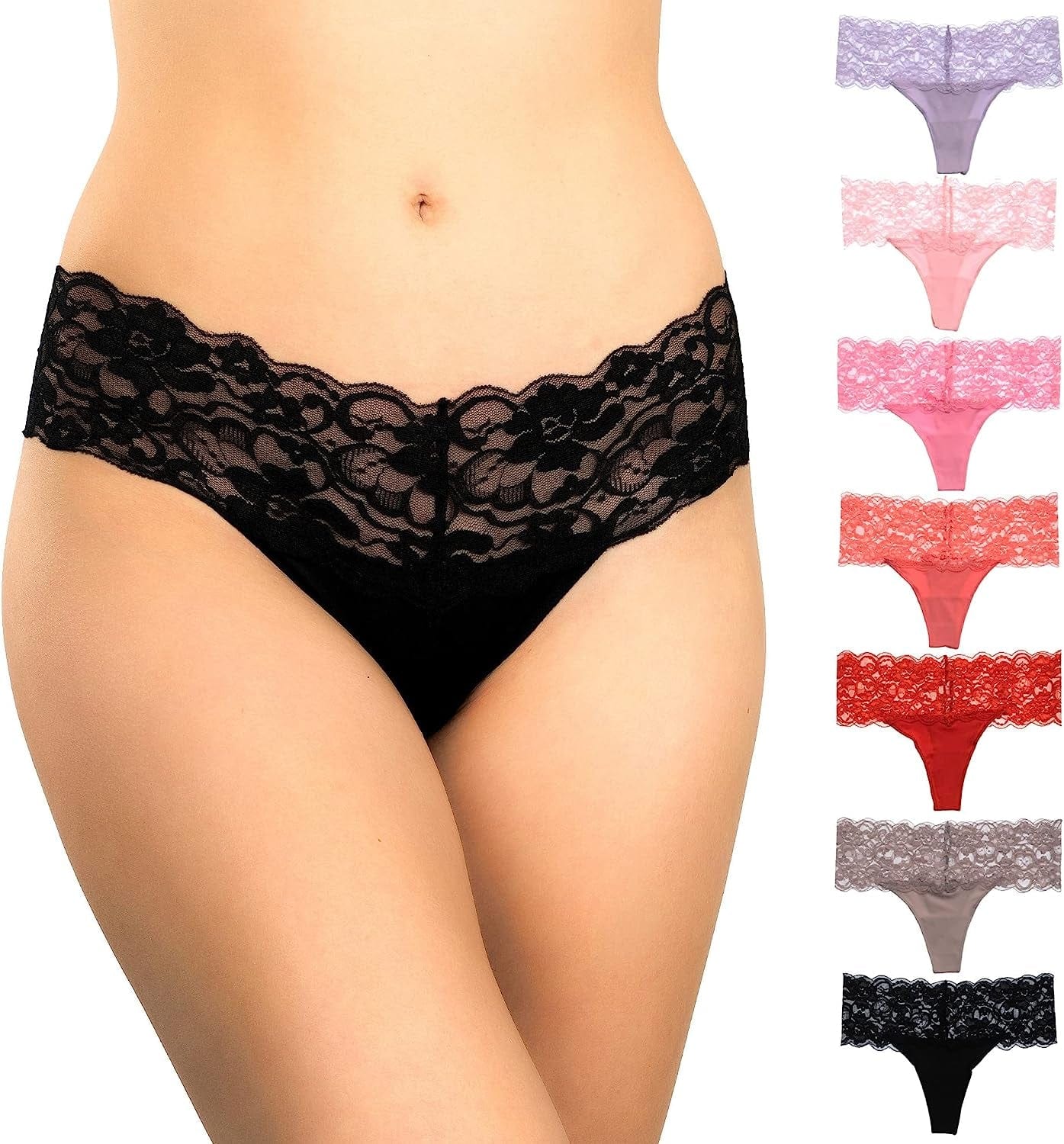 Alyce Intimates Women’S Lace Thong, Pack of 7 Assorted Colors / Large