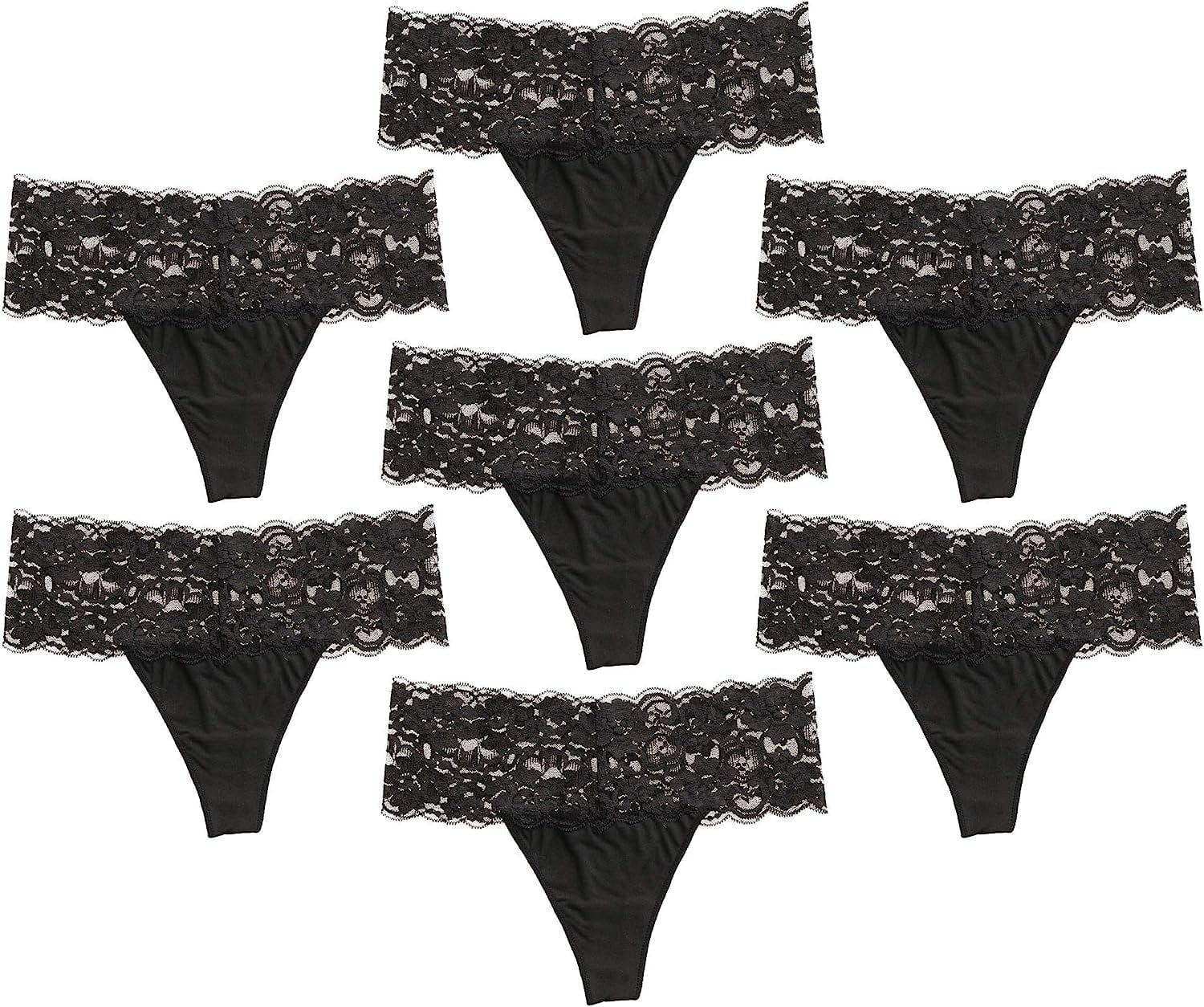 Alyce Intimates Women’S Lace Thong, Pack of 7 Black Pack / X-Large