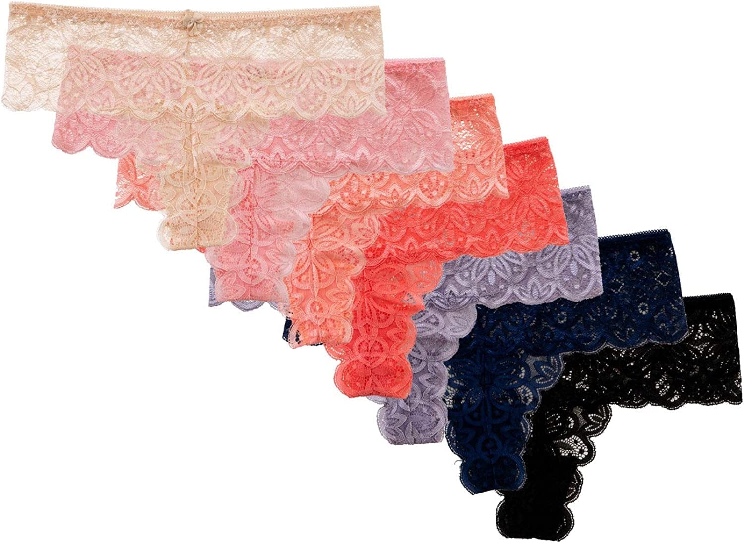 Alyce Intimates Women’S Lace Thong, Pack of 7 Scalloped Edge / Large