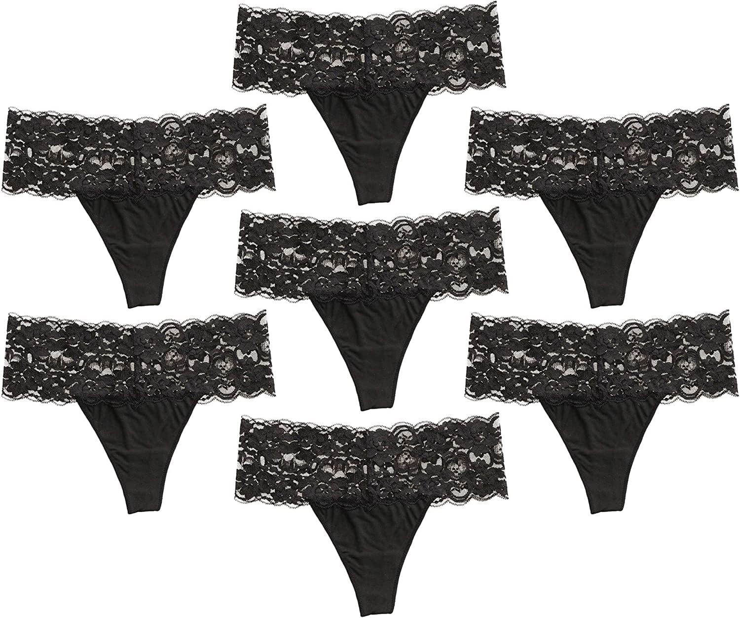 Alyce Intimates Women’S Lace Thong, Pack of 7 Black Pack / Medium
