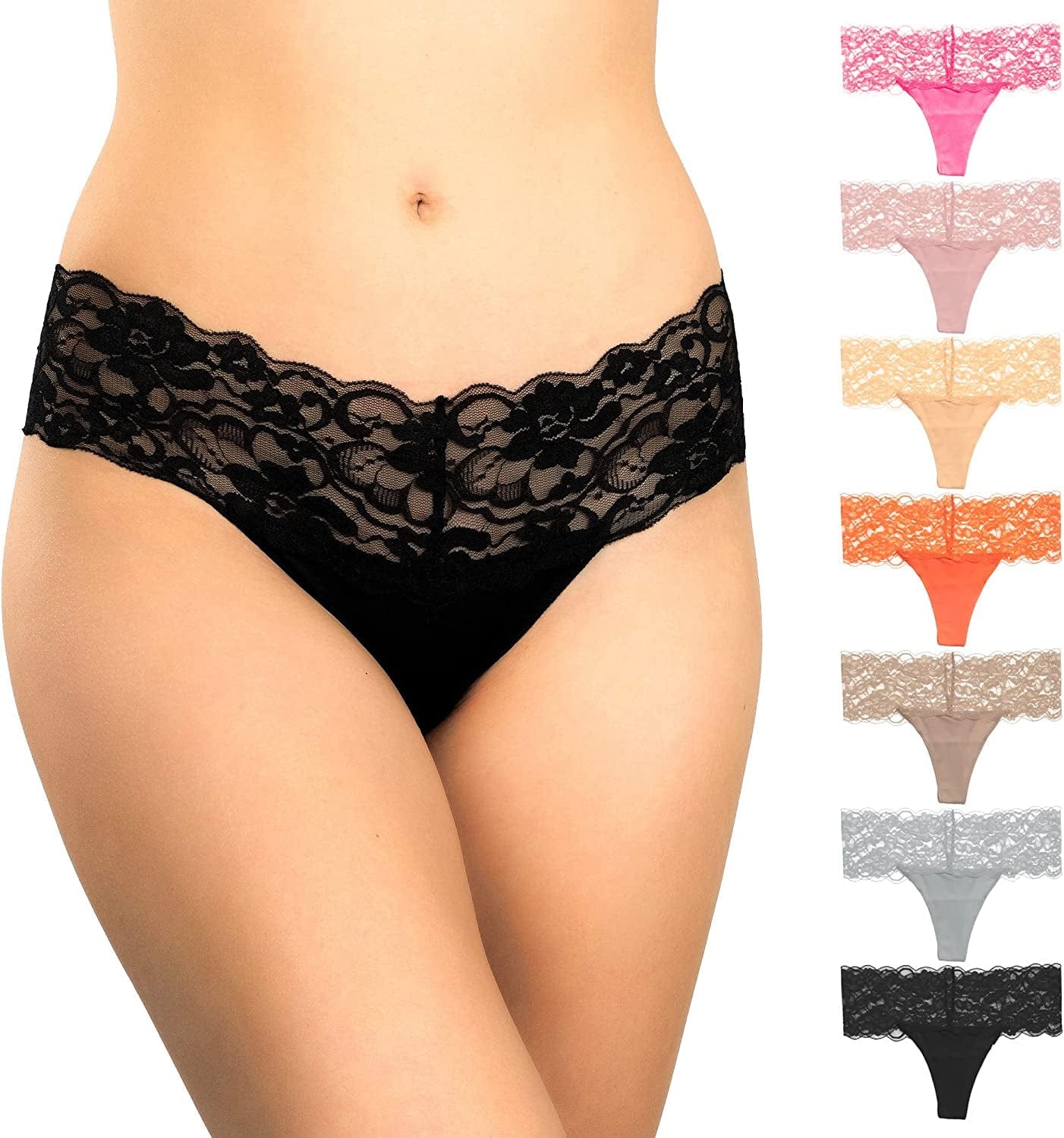 Alyce Intimates Women’S Lace Thong, Pack of 7 Brights / X-Large