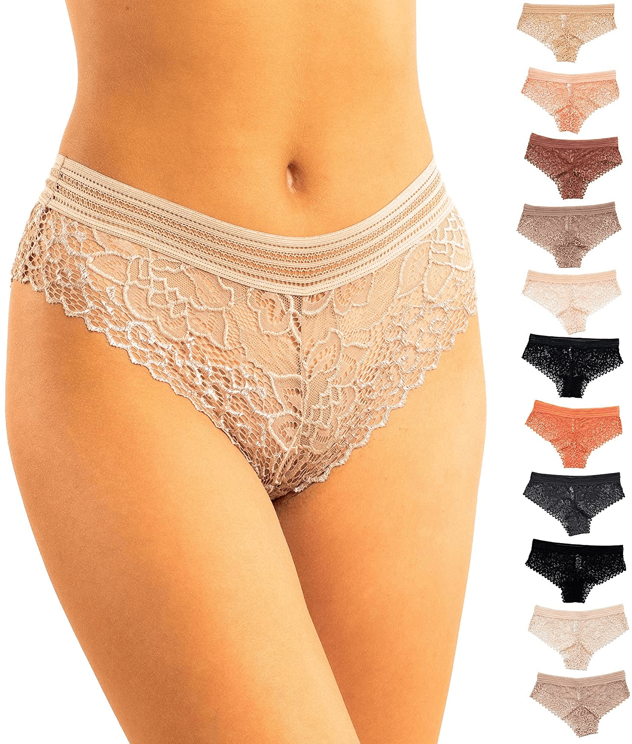 Alyce Ives Intimates 12 Pack Womens Lace Bikini Assorted Colors Apparel & Accessories > Clothing > Underwear & Socks > Underwear Alyce Ives Intimates Stripe Waistband Large