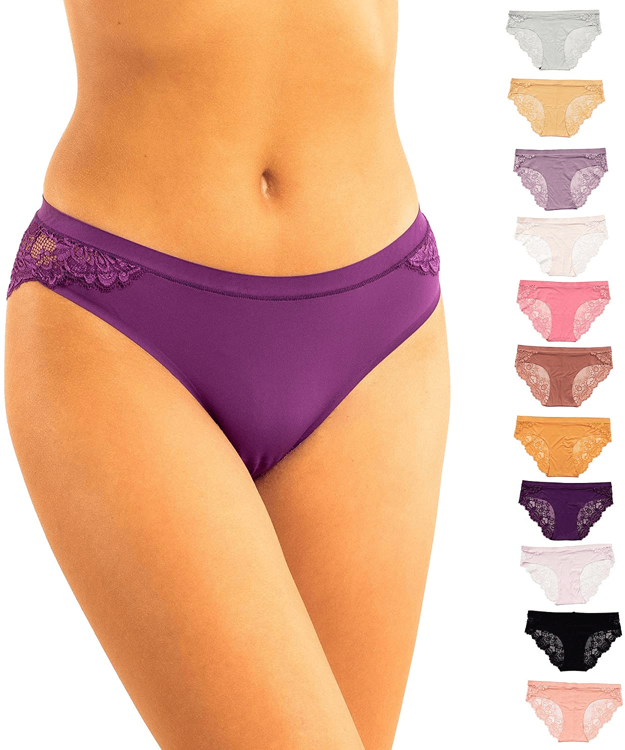 Alyce Ives Intimates 12 Pack Womens Lace Bikini Assorted Colors Apparel & Accessories > Clothing > Underwear & Socks > Underwear Alyce Ives Intimates Lace Back Large